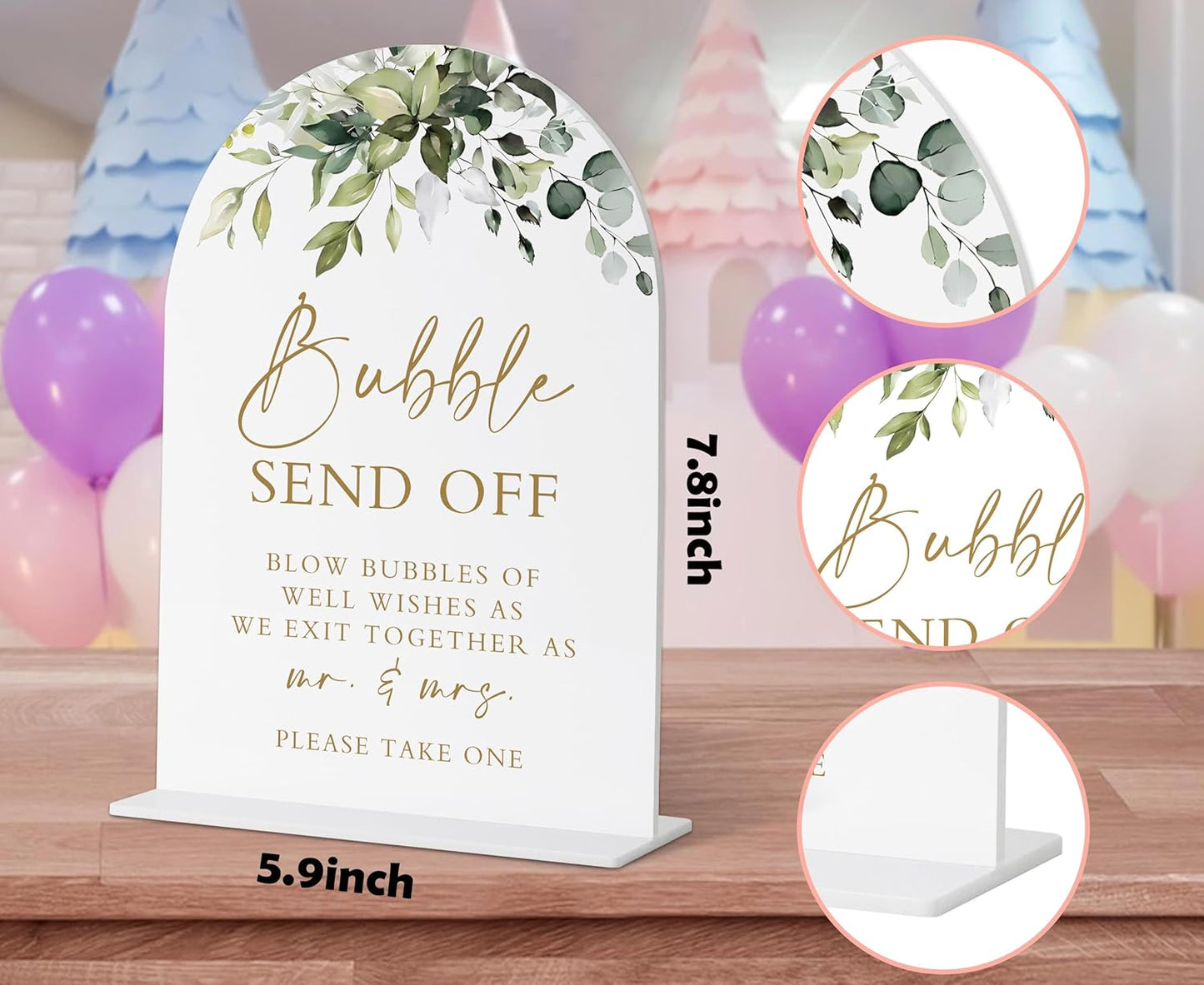Bubbles for Wedding Send Off, Greenery Gold Bridal Shower Decorations, Marriage Signs for Ceremony and Reception, Engagement Party Decor, Wedding Table Acrylic Decor, Bachelorette Party Favors - 28