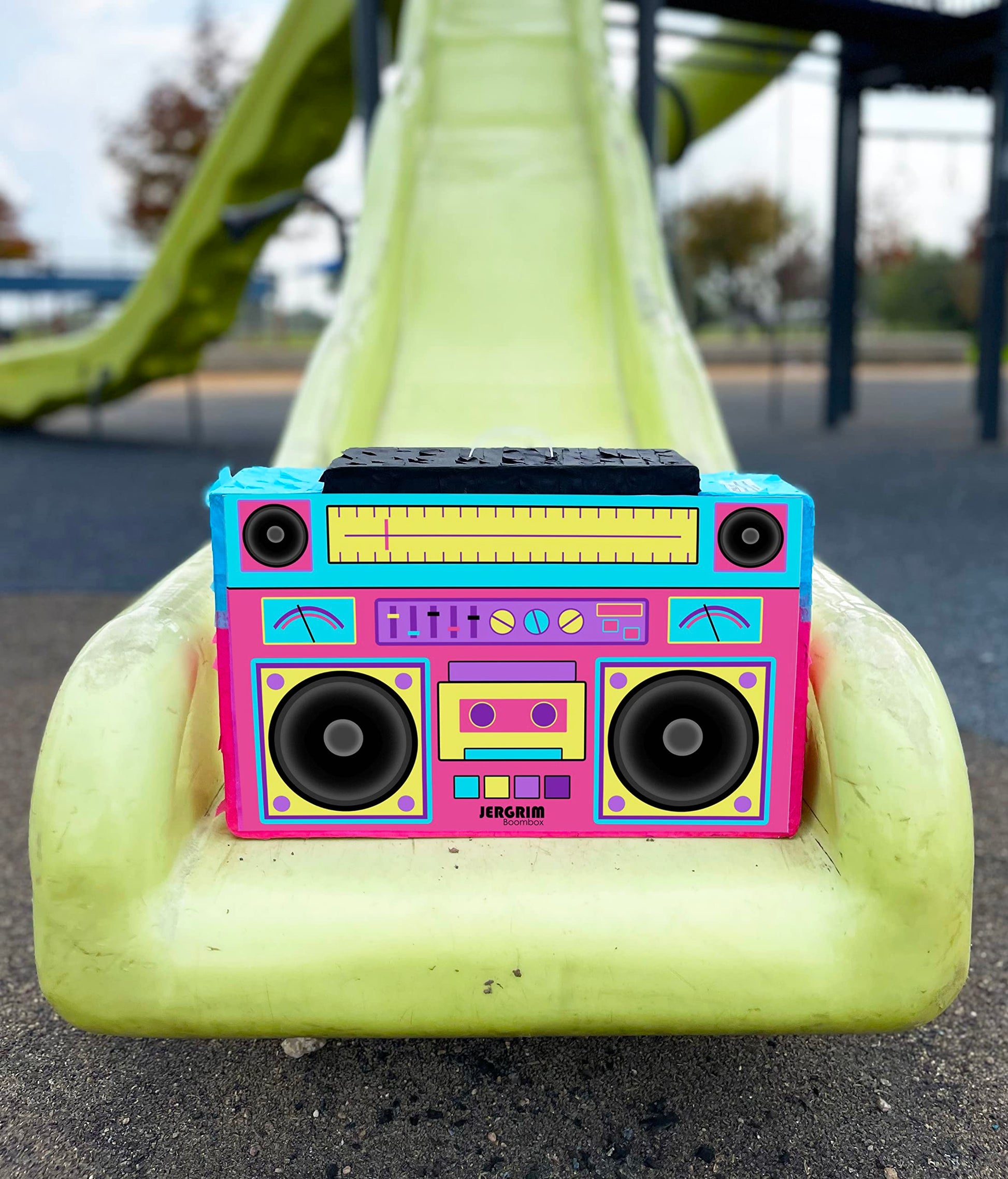 Jergrim Boombox Piñata 4-Piece Set perfect for Retro Birthday Party, Decorations, 80s Parties, Hip