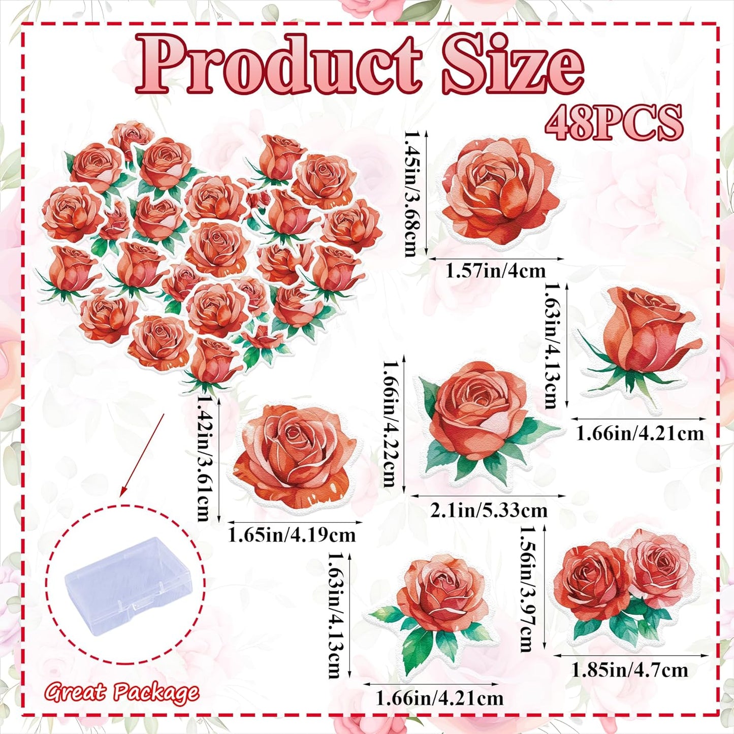 48PCS Edible Rose Flower Cupcake Toppers Wafer Paper Roses Decorations Flower Birthday Party Decorations Rose Cake Toppers for Wedding Engagement Birthday Party Cake Decor Supplies (Red)