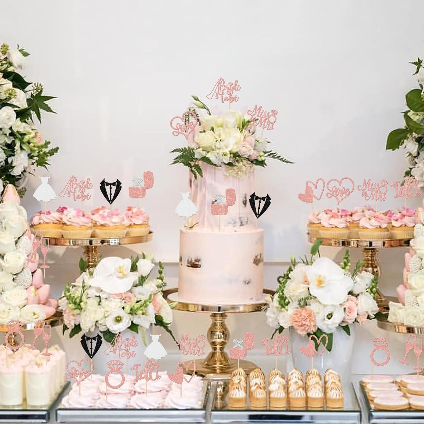 30 PCS Bride to Be Cupcake Toppers Glitter Miss to Mrs I Do Love Heart Ring Cupcake Picks Wedding Bridal Shower Cake Decorations for Wedding Engagement Bachelorette Party Supplies Rose Gold