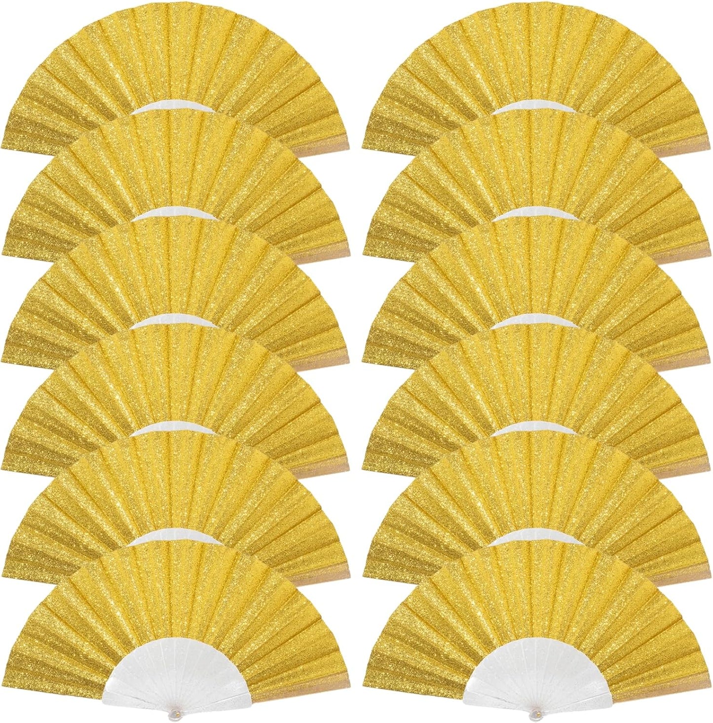 12 Pack Handheld Fan,Folding Hand Glitter Fan with Shining Transparent Fan Rib – Ideal for Wedding, Church, Festival, Dance, Tea Party, Club, and EDM Accessories, Yellow