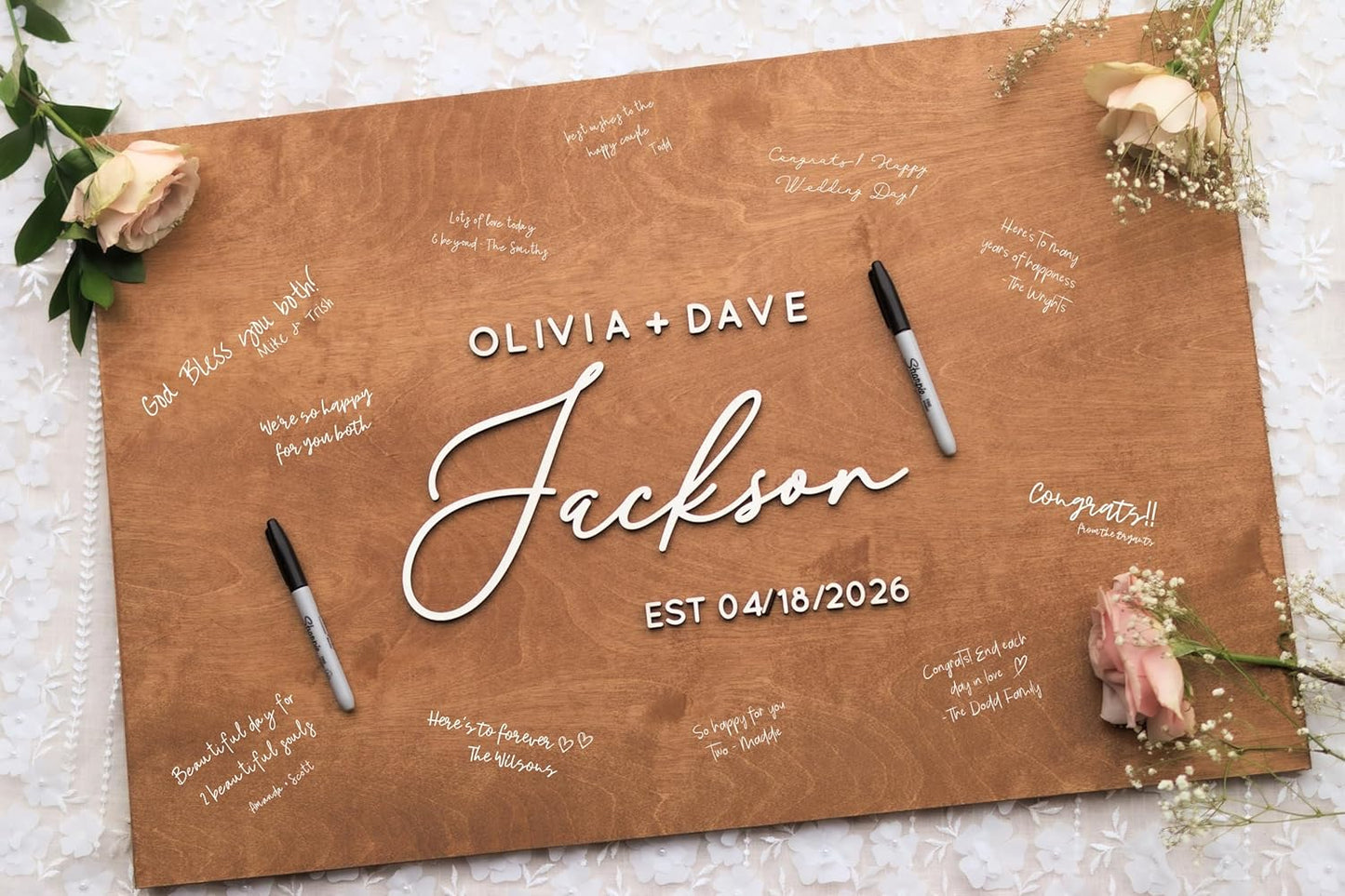 Personalized Last Name Guest Book, Unique Guest Book Sign, Custom Alternative Guest Book, Wooden Guest Book, Wedding Ceremony Guestbook Sign (Design 3)
