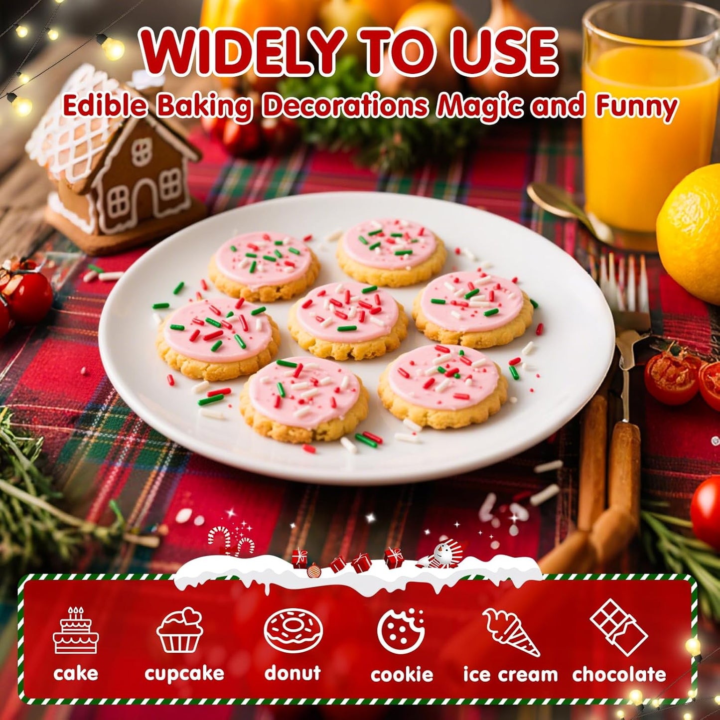 Christmas Sprinkles for Cake Decorating,100g White Red and Green Jimmies Mix,Edible Sugar Holiday sprinkle for Cupcake Toppers, Cookie, Ice Cream Decorations Christmas Party