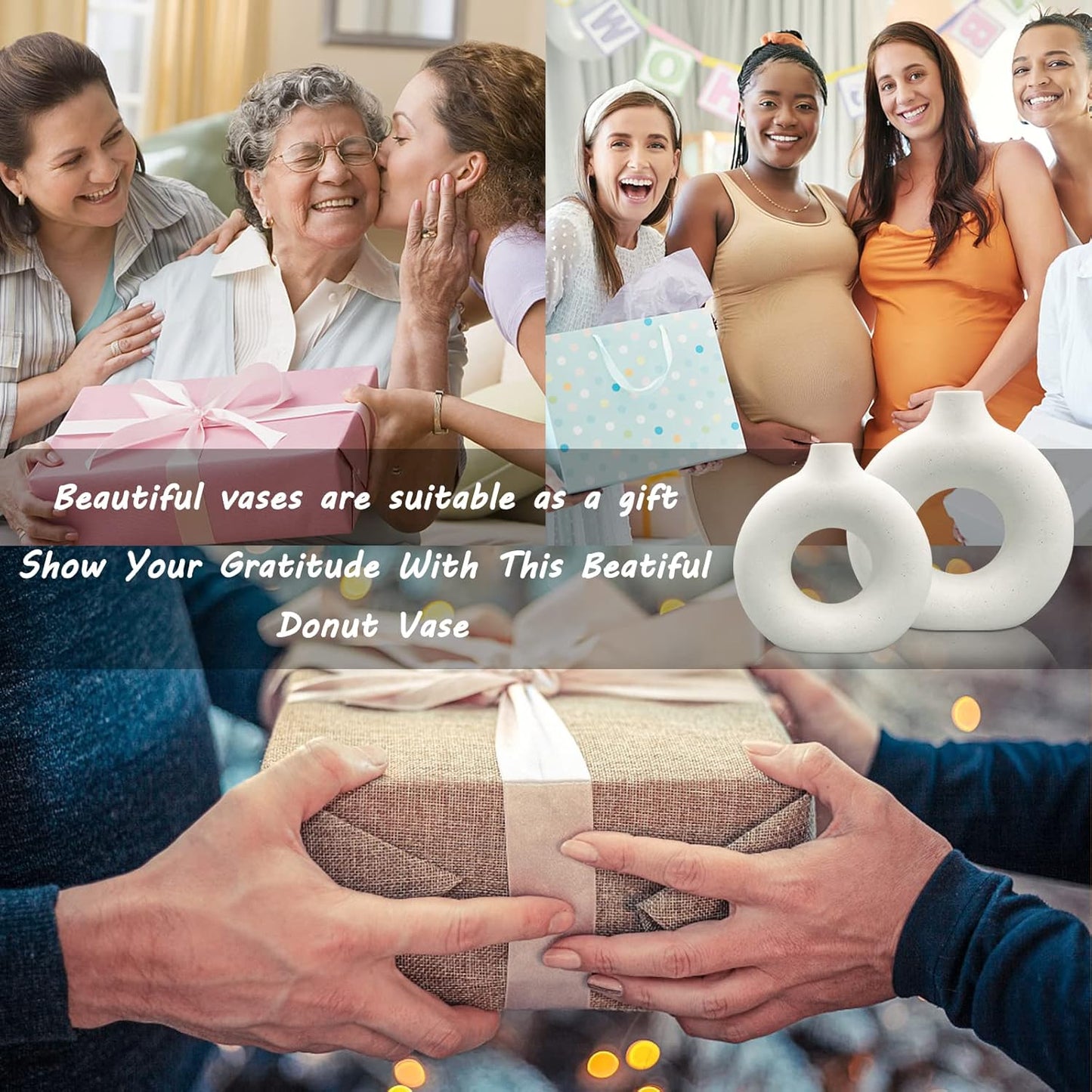 White Ceramic Vases Set 2 for Modern Home Decor,Boho Round Matte Pampas Flower Vases Minimalist Style for Wedding Dinner Living Room Office Coffee Table Decorative