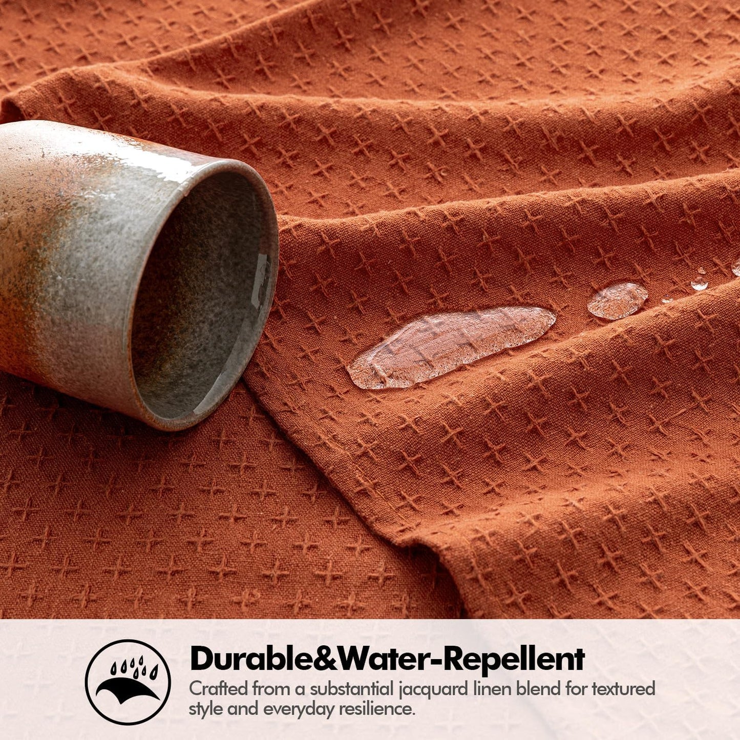 MIULEE Fall Tablecloth Burnt Orange Linen Cottton Table Cloth Rectangle Waterproof Spillproof Cross-Star Textured Decorative Farmhouse Style for Dining Party Weddings 60x84 Inch