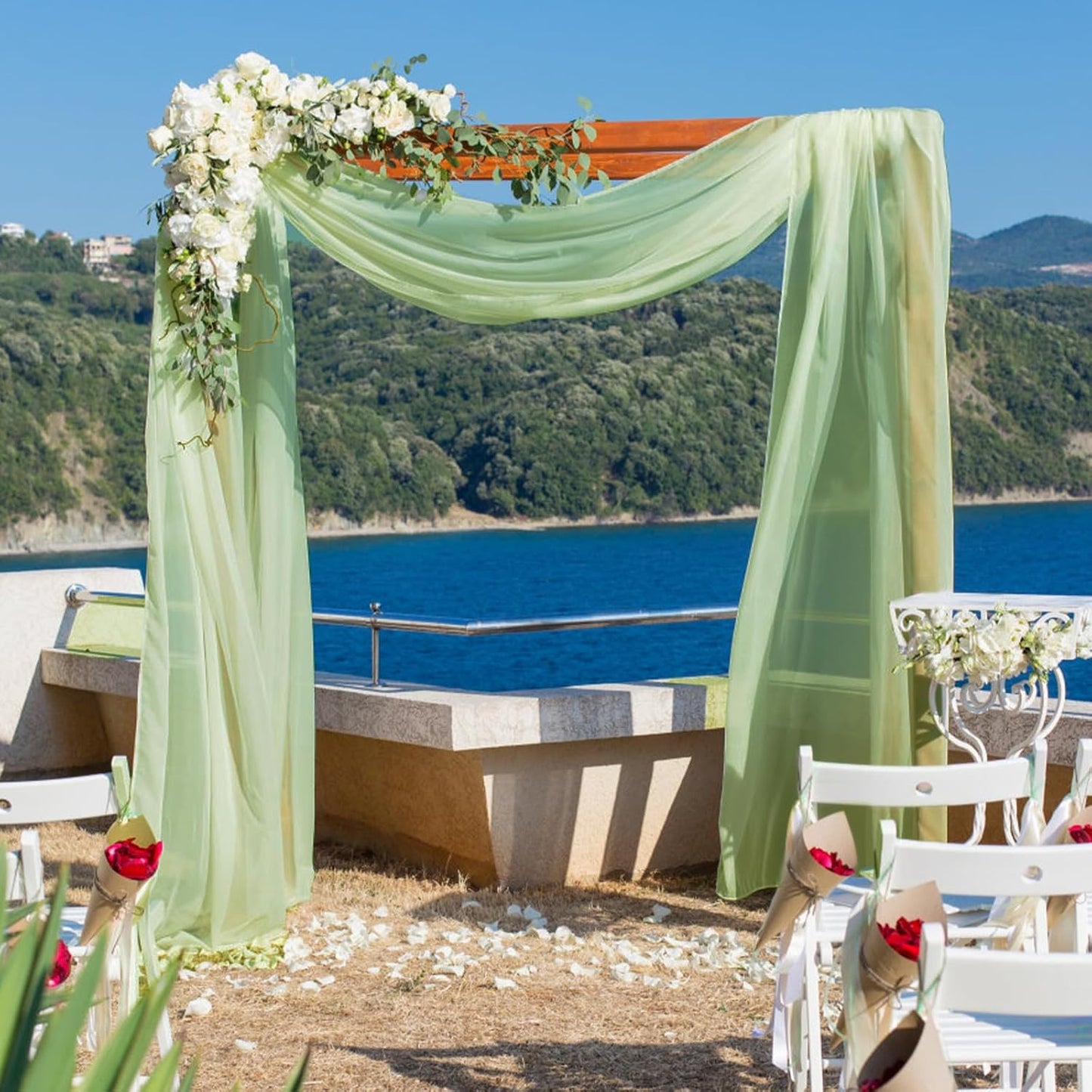 VOK Wedding Arch Draping Fabric Chiffon Fabric, 29in x 18Ft Sheer Chiffon Outdoor Curtain for Wedding Ceremony Birthday Party Decoration (Sage Green,1 Panel)