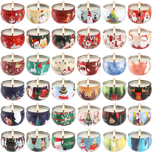 36 Pack Christmas Scented Candles Gift Set 2.5oz Strong Fragrance jar Candles Natural Soy Wax Candles Portable Travel Tin Jar Candles Gifts for Home Scented Decoration Birthday Valentine'sDay