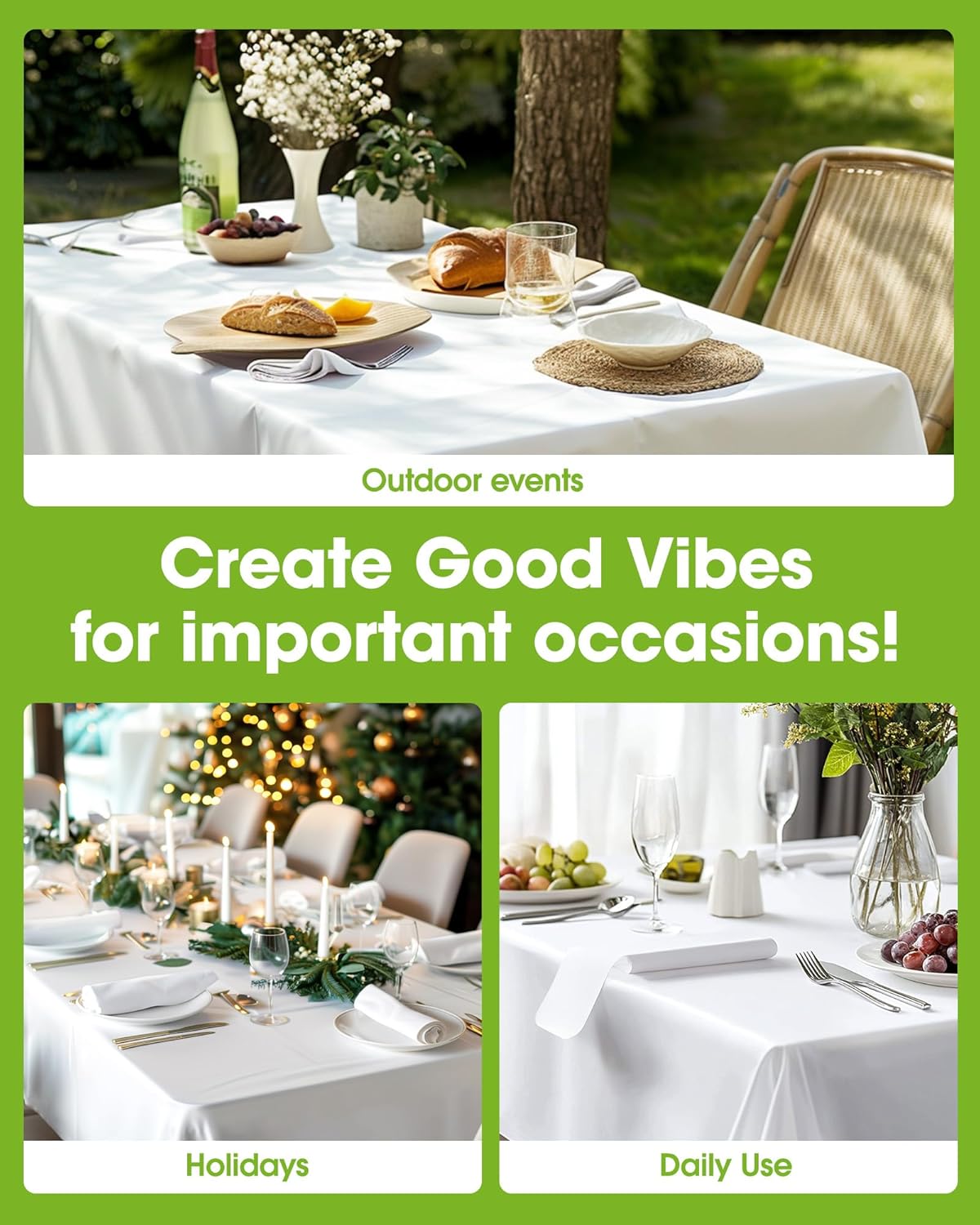 Pureegg Plastic Table Cloth Disposable 10 Pack, 54 x 132 Inch Table Cloths, Party, Picnic, Wedding, Decorative Tablecloths, Rectangle, White Plastic Cover, Leakproof & Sturdy, White