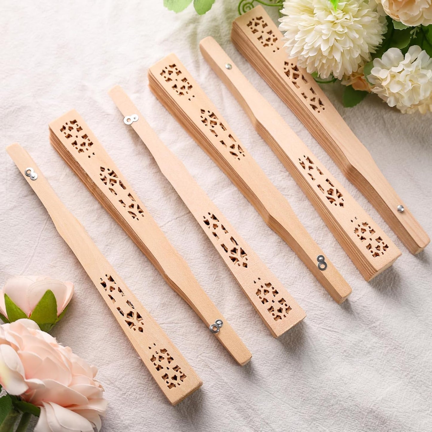 JOHOUSE Decorative Hand Fan Foldable, 6 Packs Folding Wooden Vintage Sandalwood Hollow Carved Fans Handheld Chinese and Japanese Style Crafts for Gifts, Photography Props, Home Decor