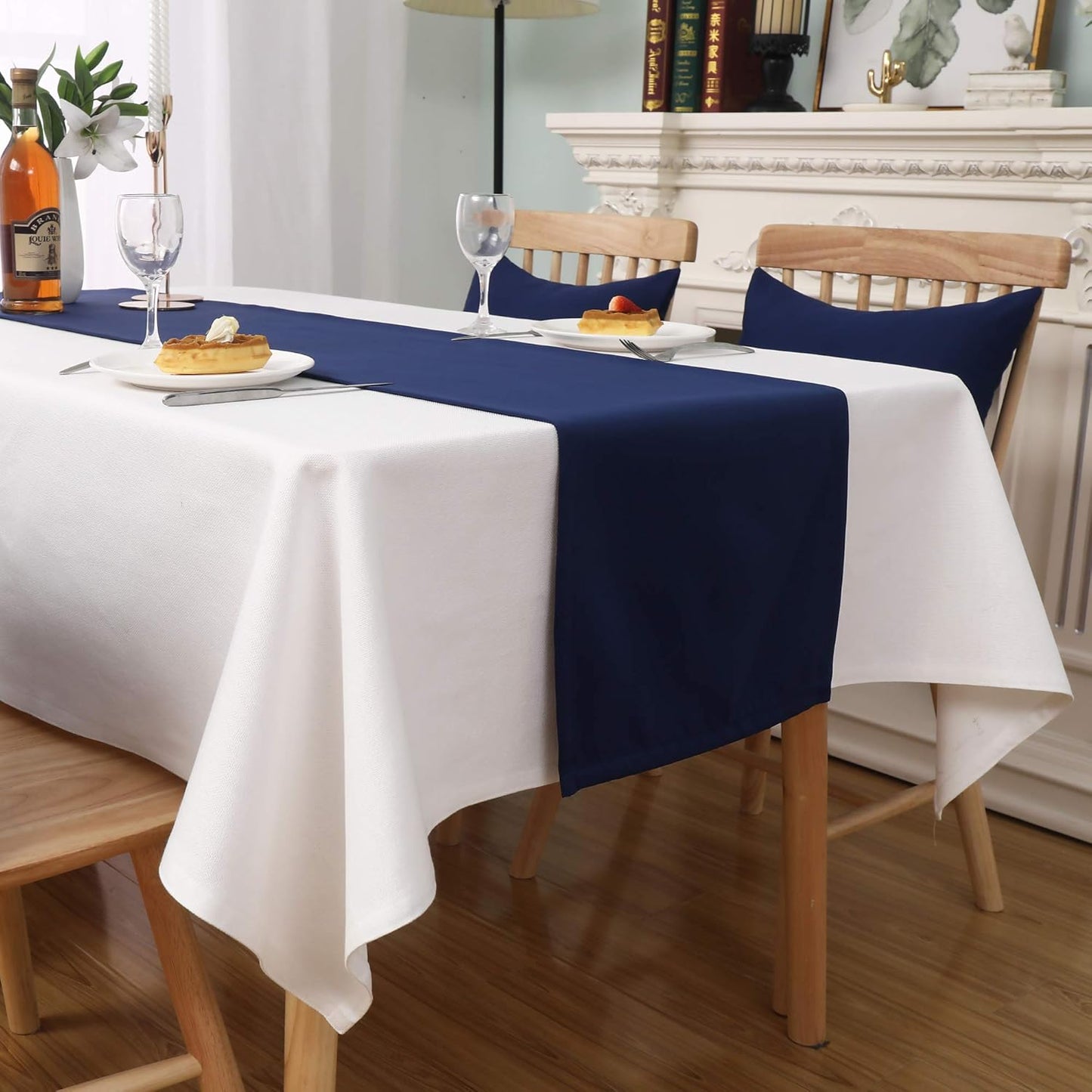 DUALIFE Navy Table Runner 72 Inch Soft Color Thick Polyester Decorative Cloth Handcrafted for Indoor/Outdoor Wedding Party Birthday Graduations Hotel Restaurant Banquet Catering Services Event 1 Panel