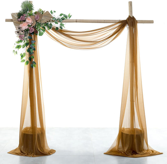 VDS Pack of 2 Panel (30 Inch X 20 Feet) Wedding Arch Draping Fabric Sheer Chiffon Fabric Drapery for Wedding Ceremony Reception Swag Backdrop Canopy Chuppah ARBO Altars Decoration (Mocha)