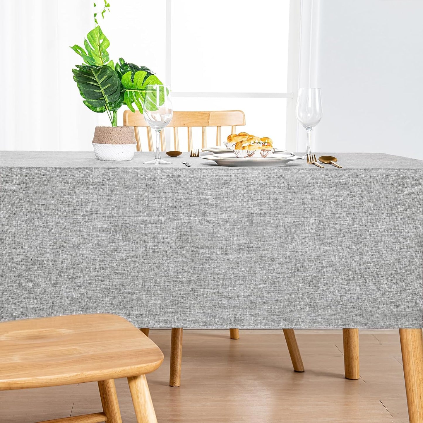 Hiasan 2 Pack Faux Linen Square Tablecloth - Wrinkle and Stain Resistant Washable Table Cloth for Kitchen Dining Room Holiday Table Cover for Party Dinner, Light Grey, 70 x 70 Inch