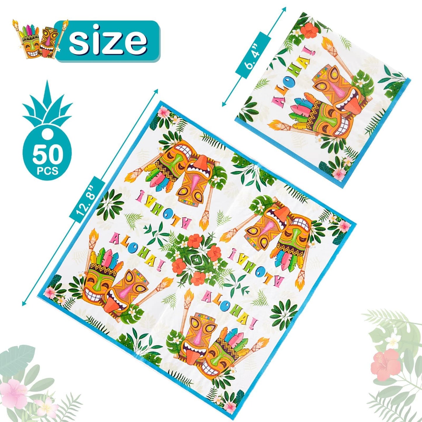 WERNNSAI 50 PCS Hawaiian Paper Napkins for Tropical Party Decorations