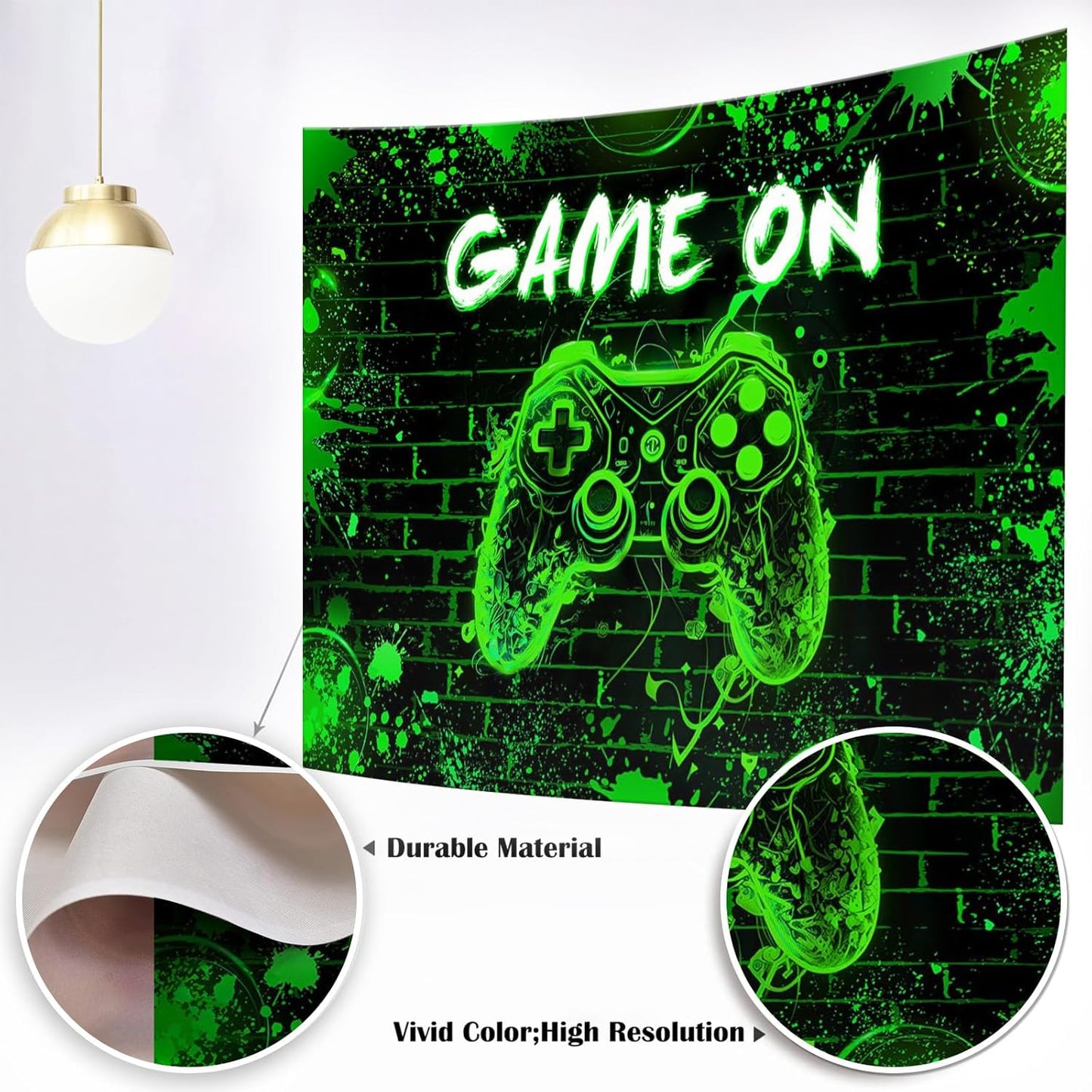 Mocsicka Game On Backdrop Video Game for Boys Level Up Birthday Party Decoration Game Night Arcade Neon Glow Gamer Banner Photography Background (Green, 10x8ft(120"x96"))