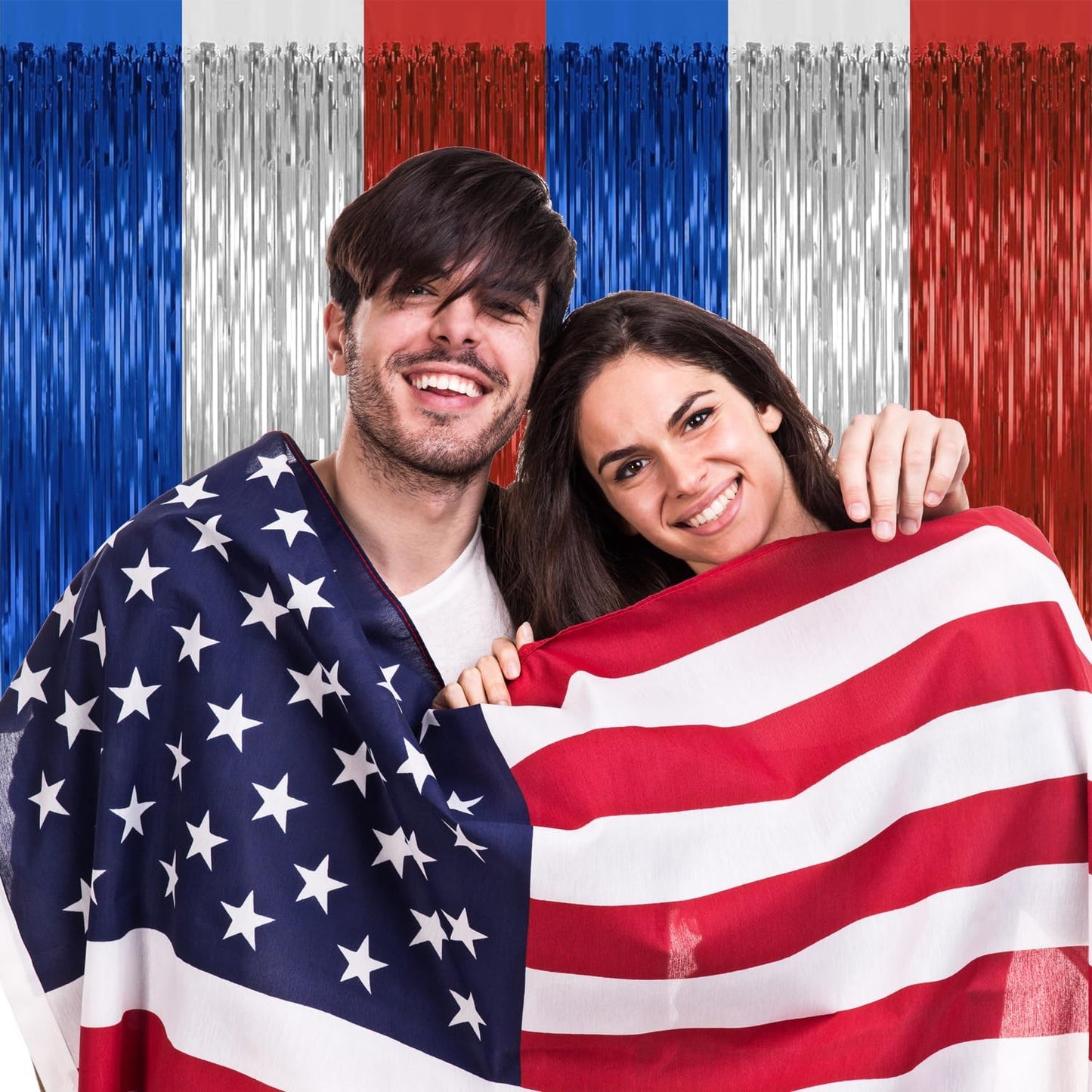 4 Pack 4th of July Party Supplies,3.28 Ft x 6.56 Ft 4th of July Tinsel Backdrop,Blue Silver Red Color Fringe Curtains Streamer Backdrop,4th of July Photo Backdrop Party Decorations