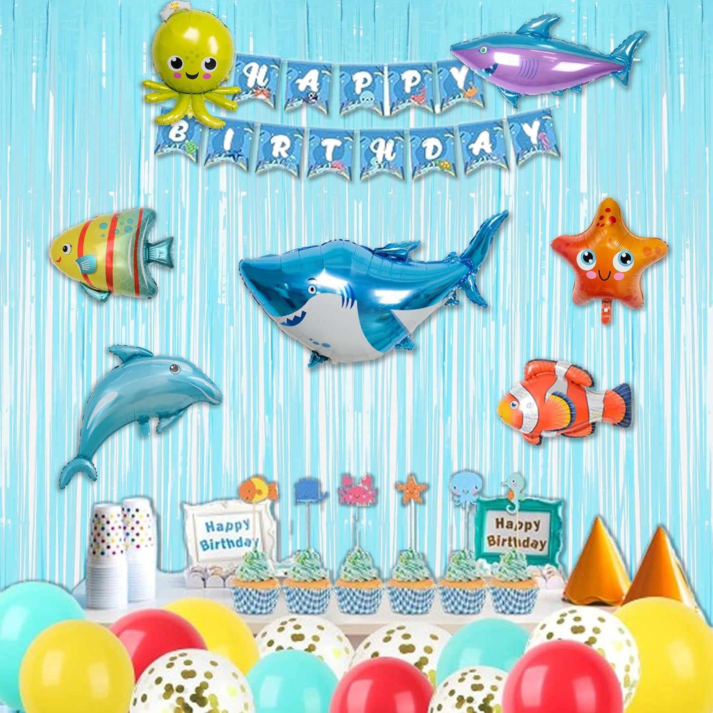 BRAVESHINE Foil Fringe Curtains Party Backdrop - Tinsel Curtain Backdrop Streamers Party Supplies for Halloween/Boo/Baby Boy/Frozen/Under Sea/Shark/Mermaid Birthdays Decorations - 2Pcs Pastel Blue