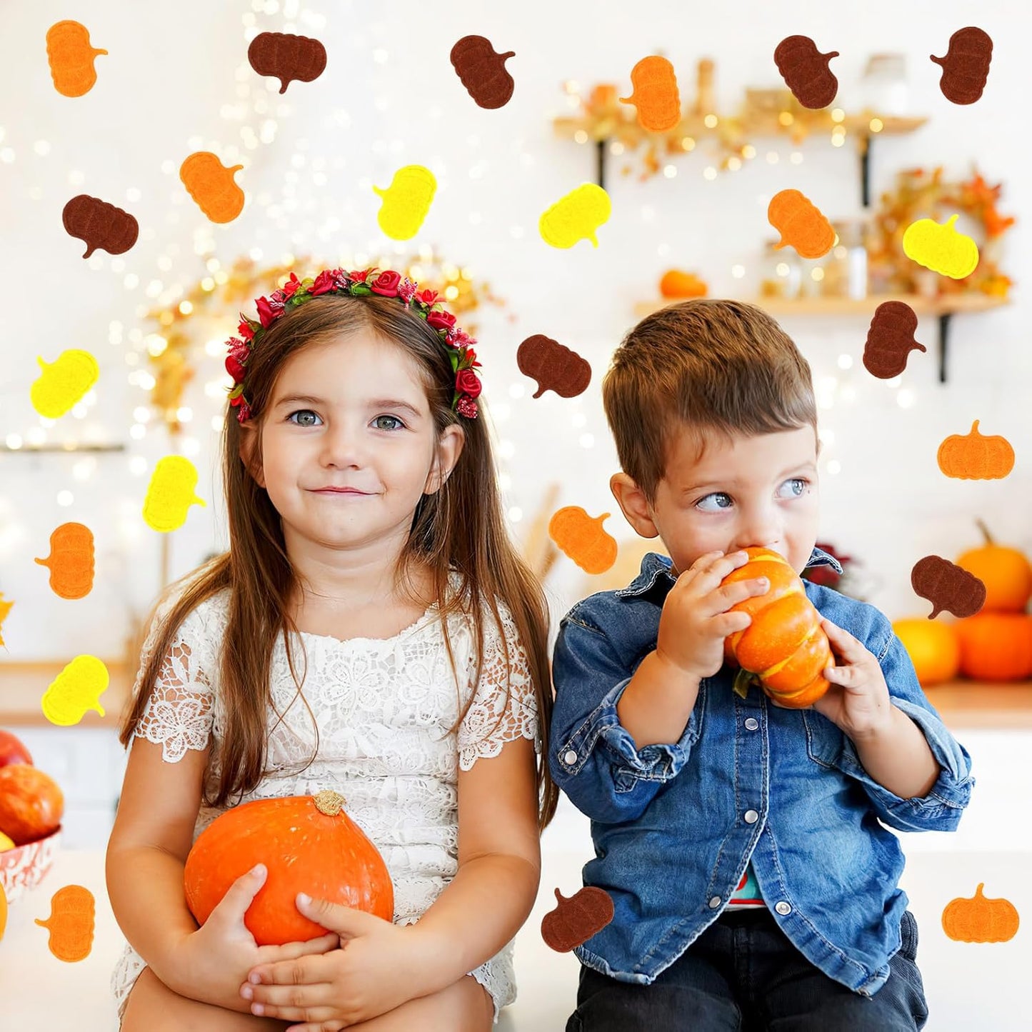 MARFOREVER Fall Felt Pumpkin Confetti, 500Pcs Thanksgiving Pumpkins Confetti Decorations Mixed Fall Colors Table Scatter Centerpiece for Fall Art Crafts Supplies Thanksgiving Party Accessories