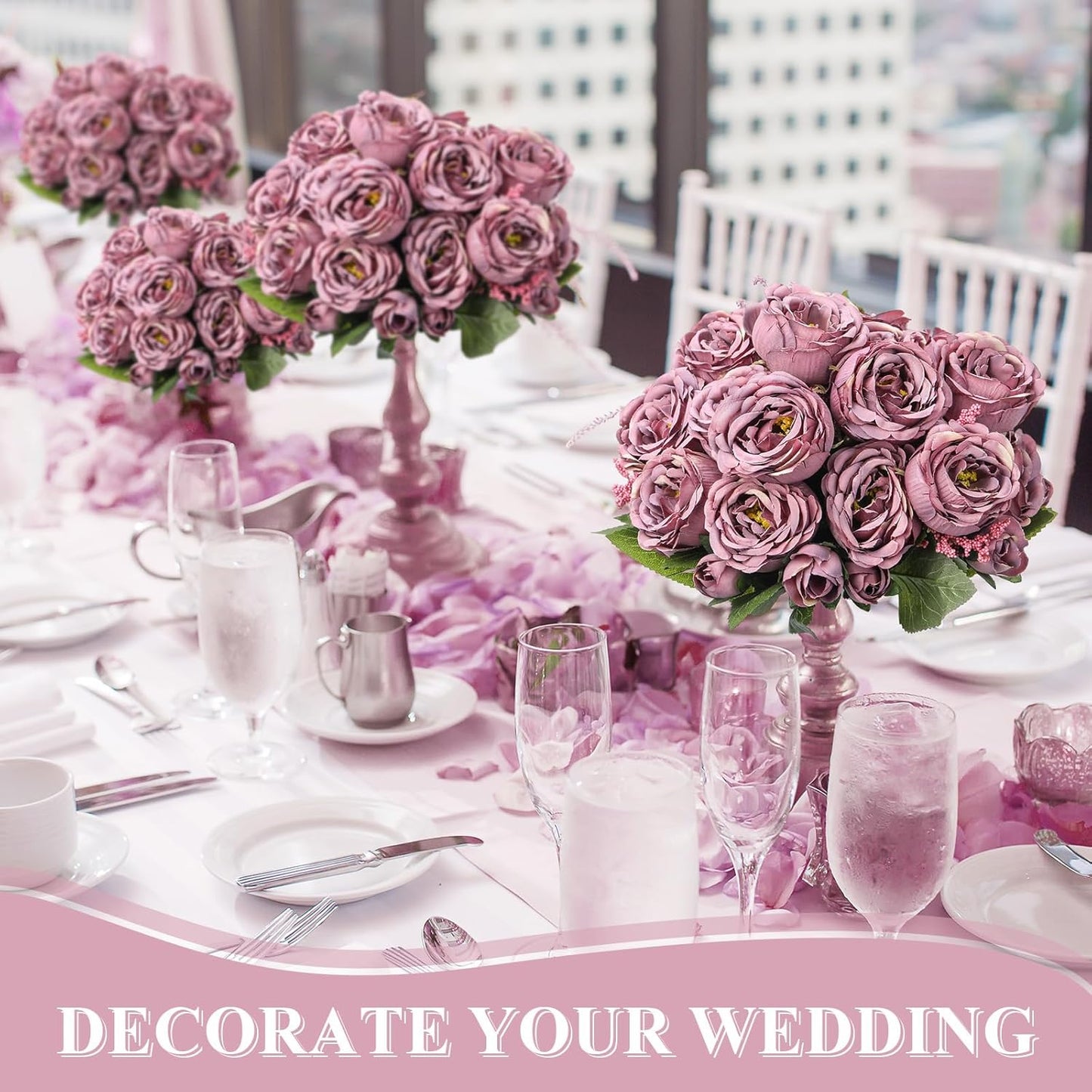 8 Bundles Artificial Peonies Flowers Boho Faux Flowers Arrangements Artificial Centerpiece Spring Bouquet Floral Wedding Decoration for Vase(Dark Purple)