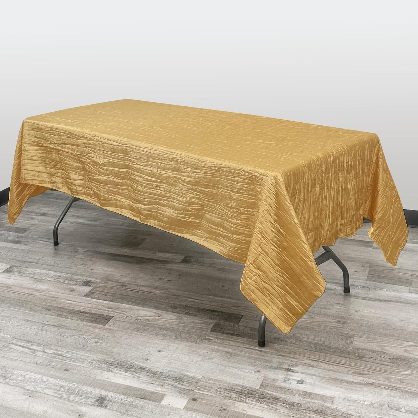 YOUR CHAIR COVERS - 60 x 102 inch Rectangular Crinkle Taffeta Tablecloth - Gold, Rectangle Table Linens for 6 ft Rectangular Tables, Wedding Crushed Table Cloth