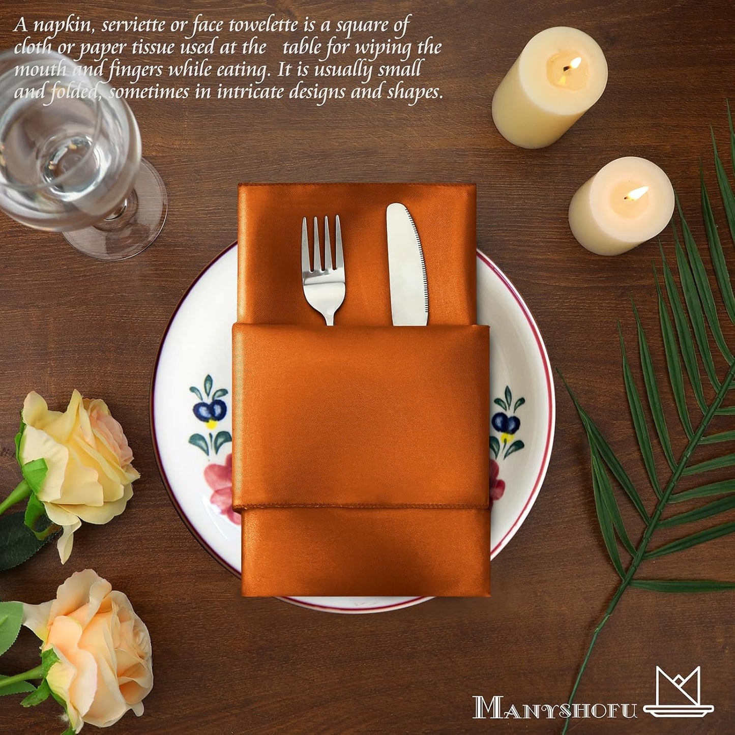 Manyshofu 60 Pieces Terracotta Satin Napkins - 20x20 Inches Cloth Napkins, Square Satin Fabric Napkins Set - Soft & Reusable Table Napkins for Wedding Dinner Party Lunch