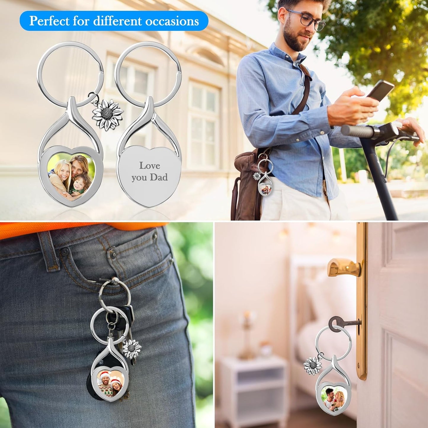 Double Side Custom Keychain with Picture Personalized Engraving Photo Text Customized Gifts for Men Women