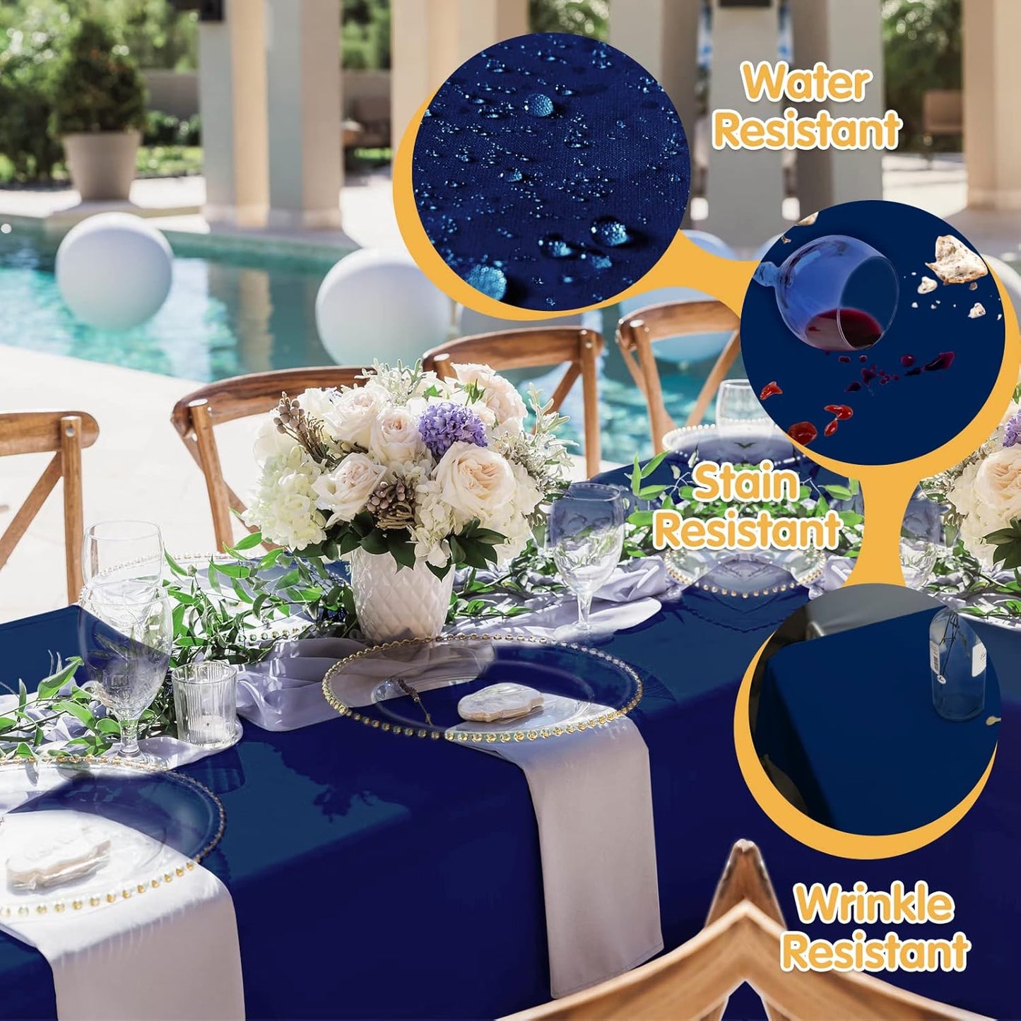 BRILLMAX 10 Pack Navy Blue Tablecloths for 8 Foot Rectangle Tables 60 x 126 Inch - 8ft Rectangular Bulk Linen Polyester Fabric Washable Cloth Cover for Wedding Reception Banquet Birthday Party