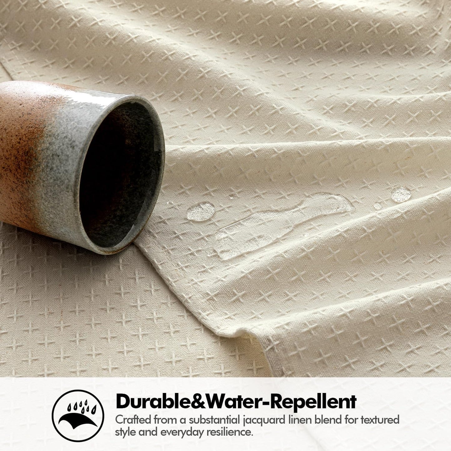 MIULEE Natural Linen Cottton Table Cloth Rectangle Tablecloth Waterproof Spillproof Cross-Star Textured Table Cltoth Decorative Farmhouse Style for Dining Party Weddings 52x70 Inch