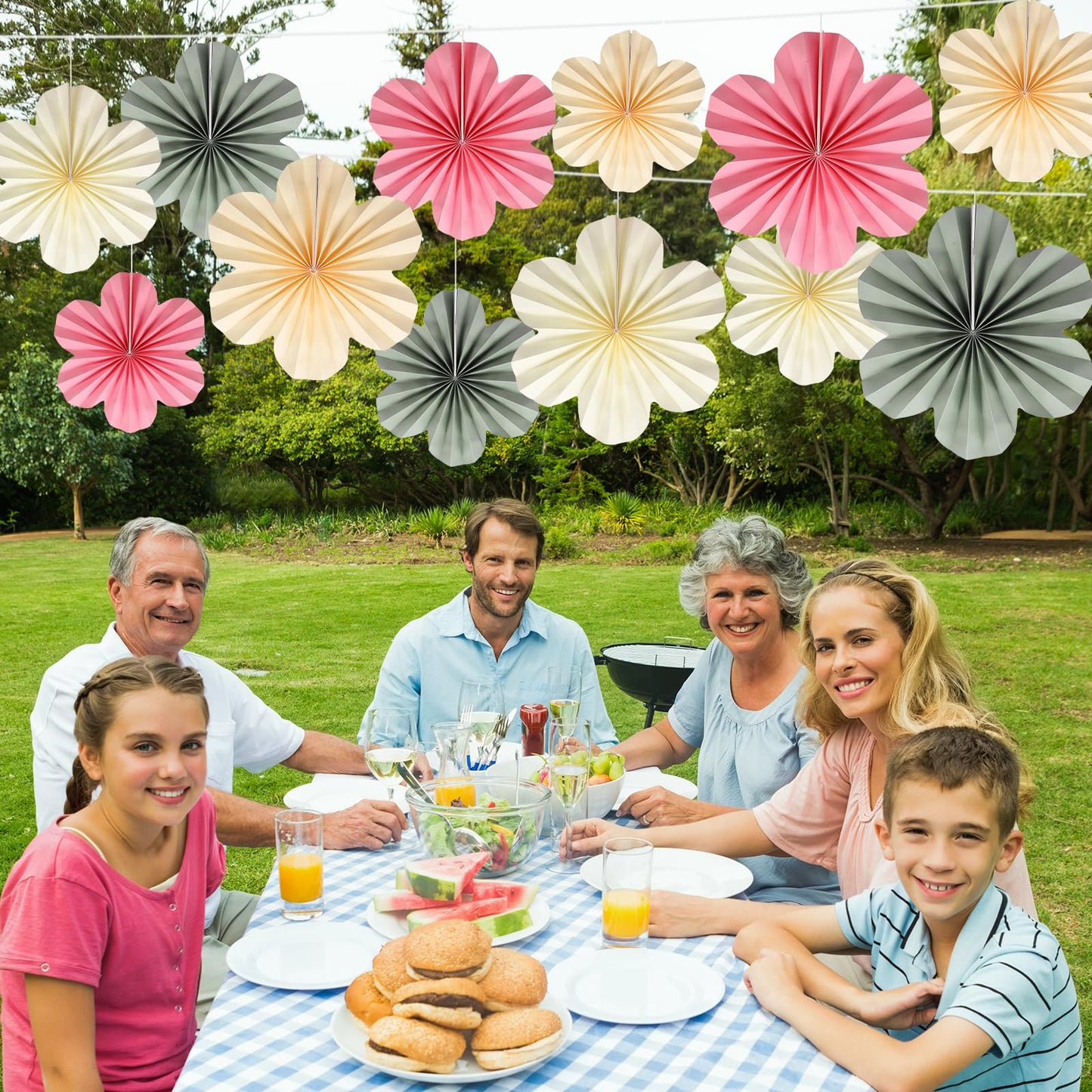 BestoFun 12 PCS Paper Flowers Fans – Sage Green Pink Beige Boho Party Decorations – Reusable Tissue