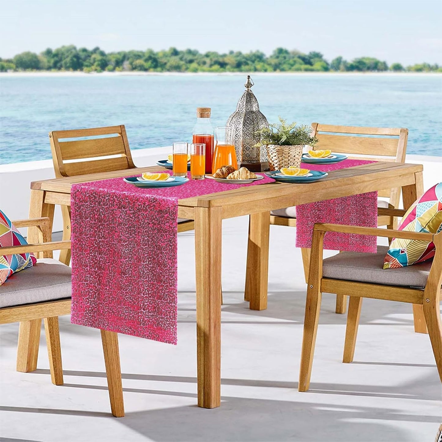 2 Packs 12 x 72 inches Sequin Table Runner, Hot Pink Glitter Table Runner for Birthday Party Supplies Wedding Engagement Baby Shower Holiday Celebration Event Decorations