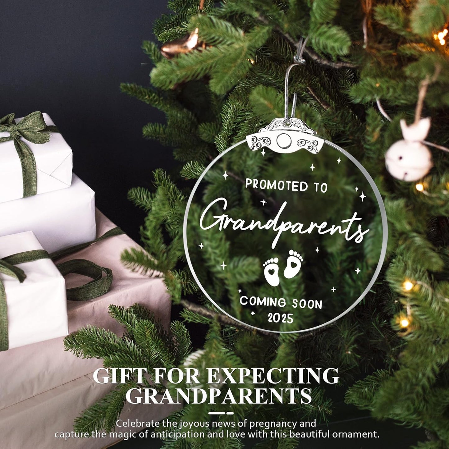 First Time Grandparents Gifts - Baby Pregnancy Announcement Ornament for New Grandma and Grandpa - Glass Christmas Ornament