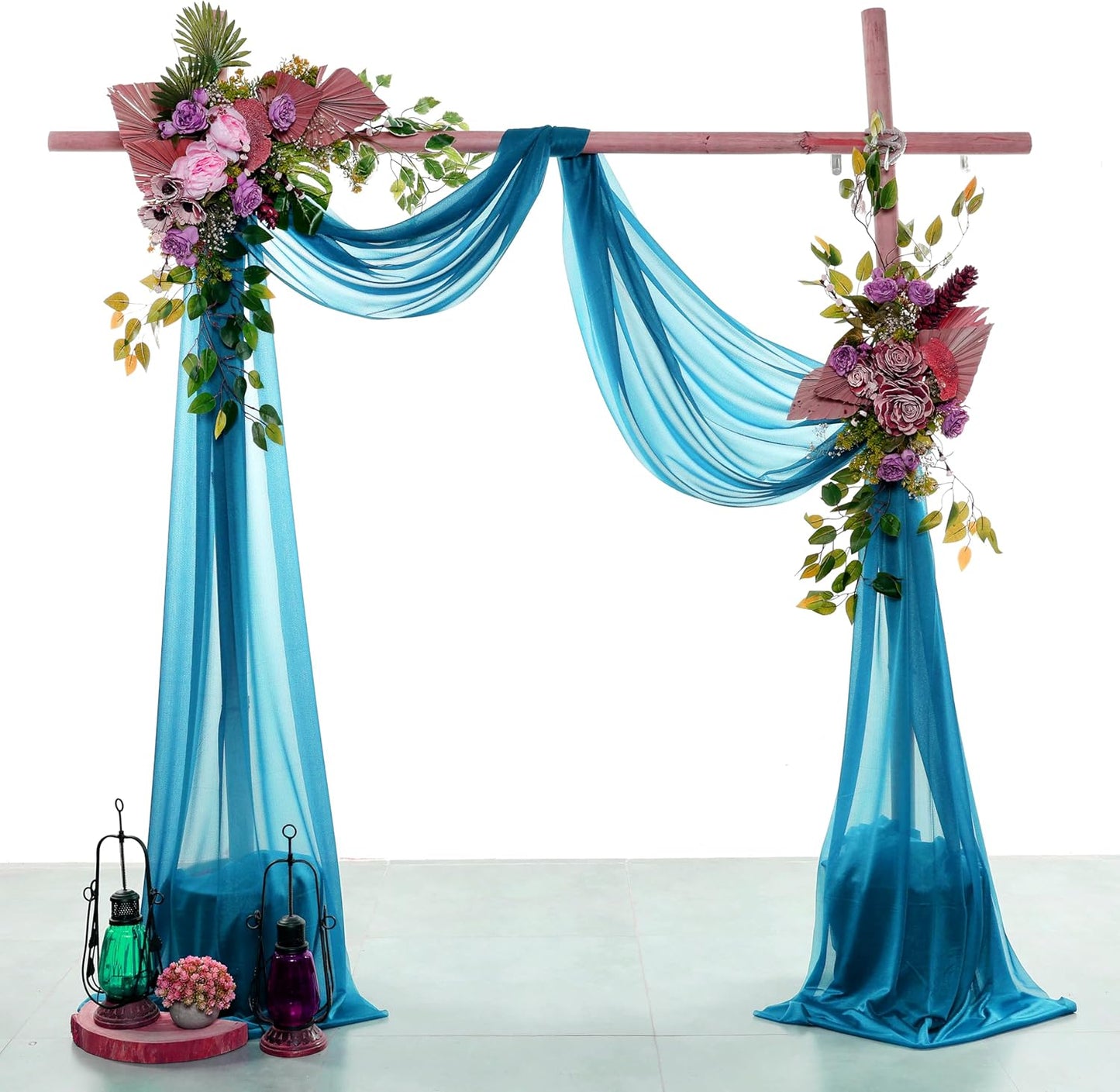 VDS Pack of 1 Panel (30 Inch X 100 Feet) Wedding Arch Draping Fabric Sheer Chiffon Fabric Drapery for Wedding Ceremony Reception Swag Backdrop Canopy Chuppah ARBO Altars Decoration (Dark Teal)
