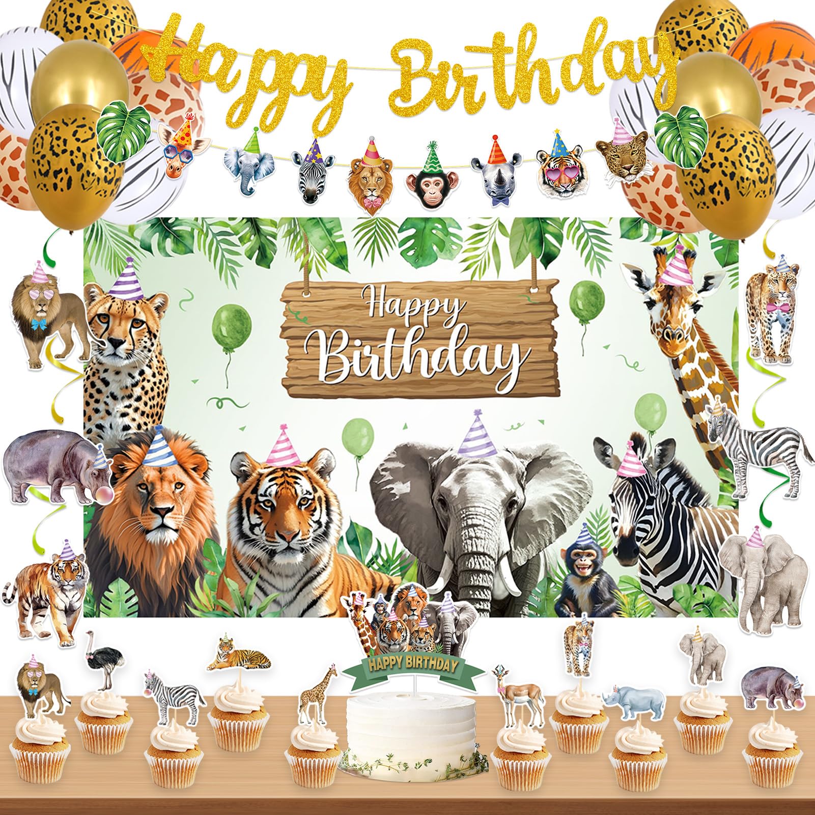 Roetyce Safari Animals Birthday Party Decorations, Jungle Birthday Banner