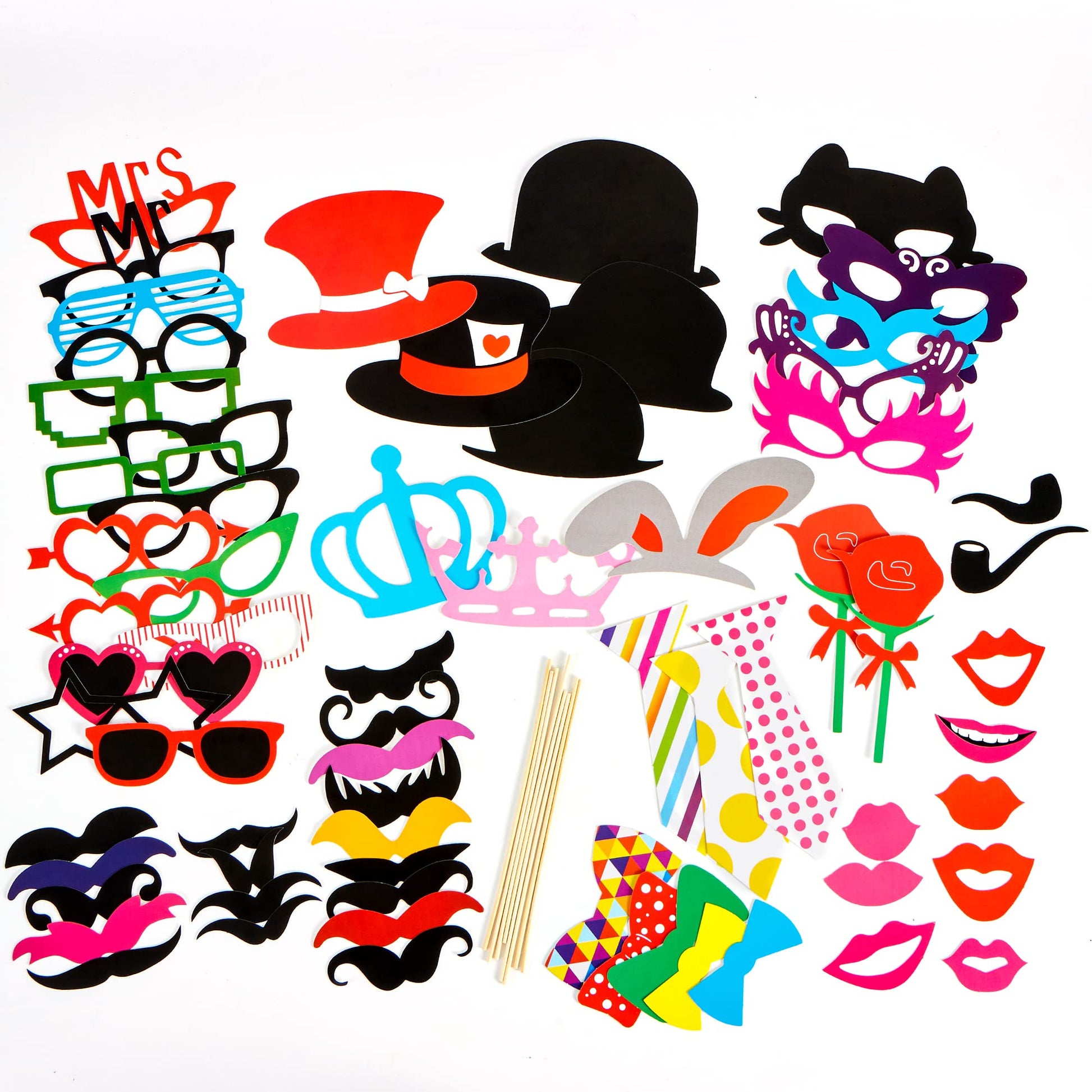 Joyin Toy Photo Booth Props 66 Pieces，Multicolor Kit for Graduation Wedding Party Supplies