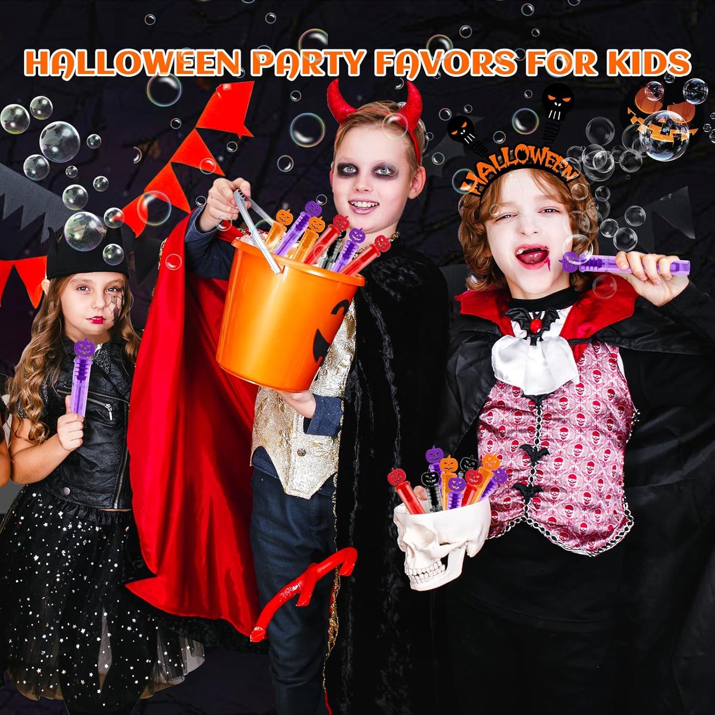 SpringFlower 80 PCS Halloween Party Favor For Kids, Halloween Mini Bubble Wands Halloween Gifts For Trick Or Treating, School Classroom Rewards, Goodie Bag Fillers