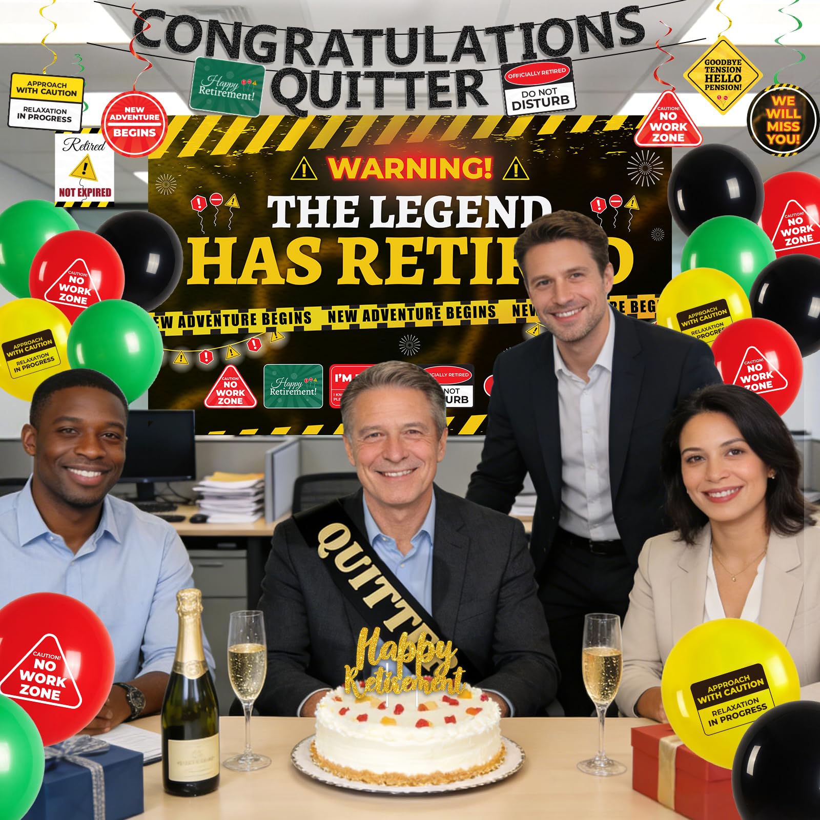 Retirement Party Decorations for Coworker, Funny Warning Theme Happy Retirement Decorations with