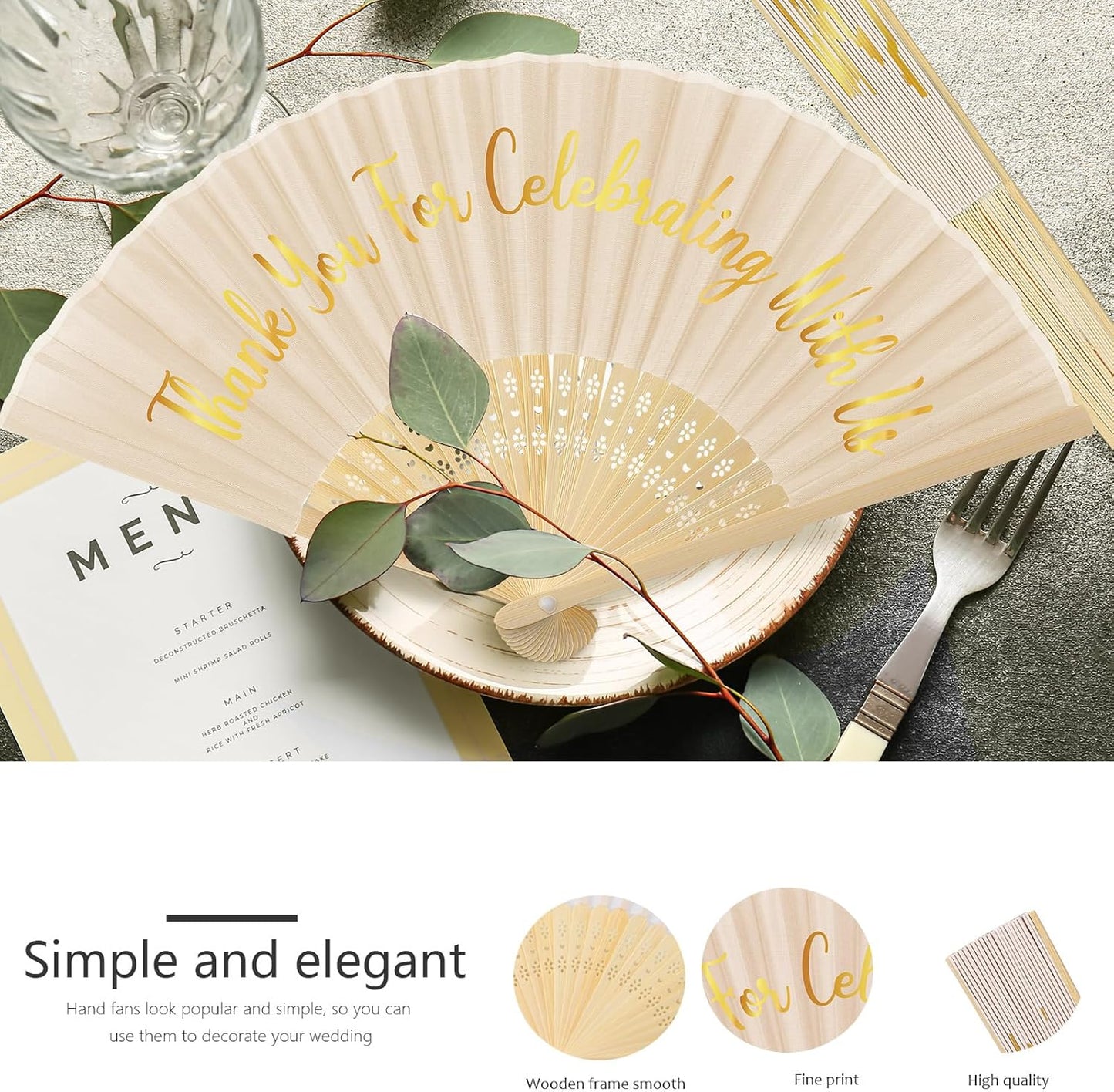 Jetec 50 Pcs Wedding Fans for Guests Bulk Silk Hand Fans Handheld Folded Thank You for Celebrating with Us Wedding Favors for Bridal Bridesmaid Baby Shower Dancing Party Church Gift(Ivory)