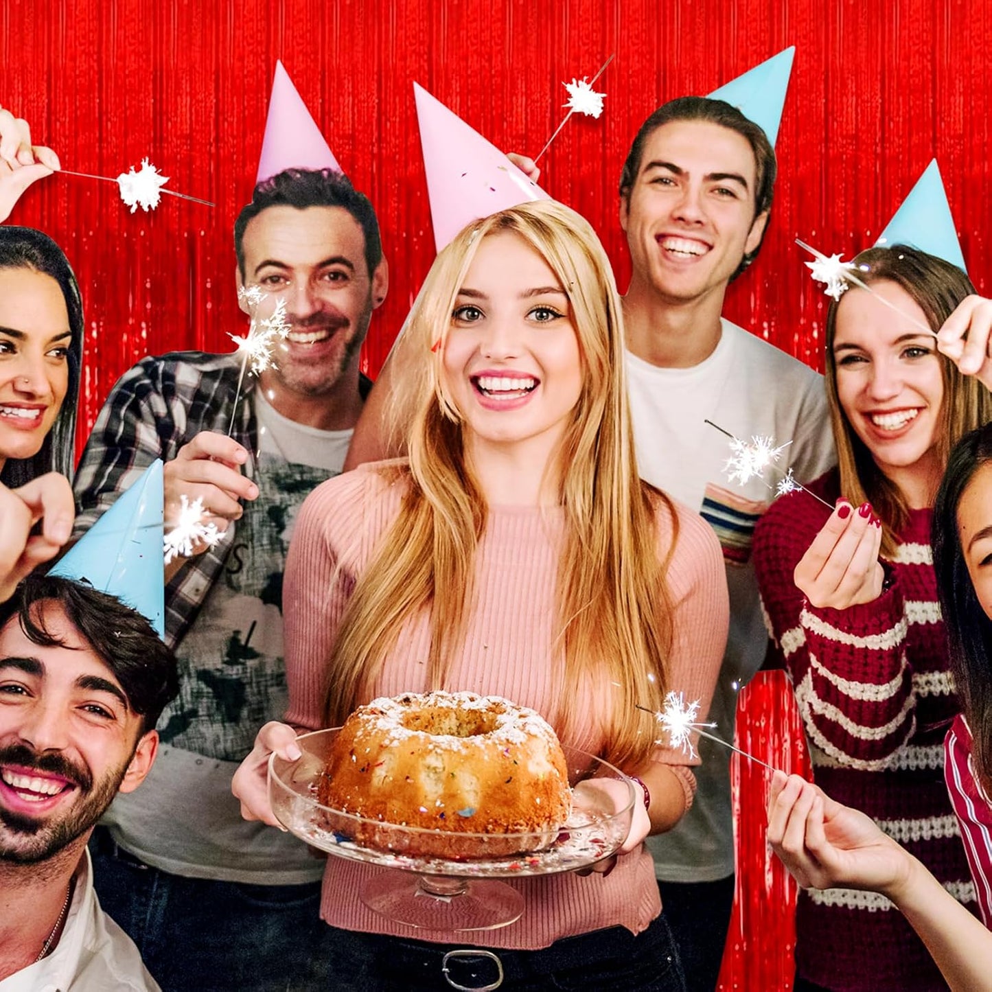 3 Pack Red Foil Fringe Curtain Backdrop, 3.28Ft x 8.2Ft Metallic Tinsel Foil Fringe Streamer Curtains for Photo Booth, Christmas Day, Thanksgiving, Wedding, New Year Party Decorations