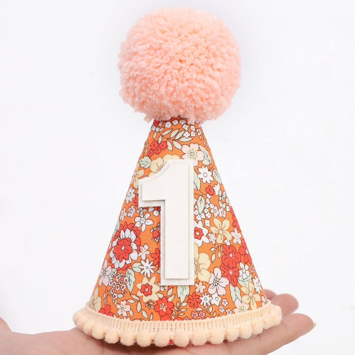 WAUAO Floral 1st Birthday Hat - Colorful Flower Cone Hat for Girls & Boys, First Birthday Crown, Party Photo Prop