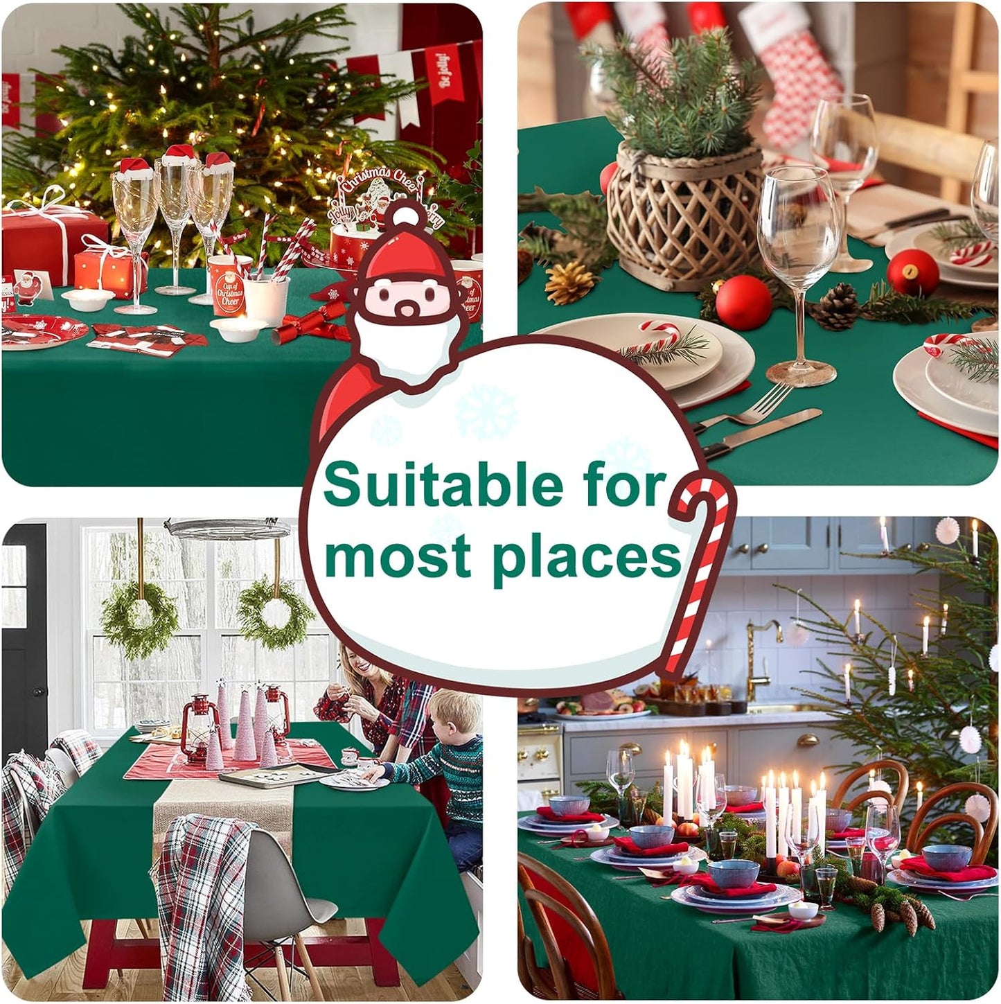 Hiasan Tablecloth for Rectangle Tables - Waterproof and Spillproof Washable Fabric Table Cloth for Dining Room Kitchen Party, 60 x 102 Inch, Emerald Green