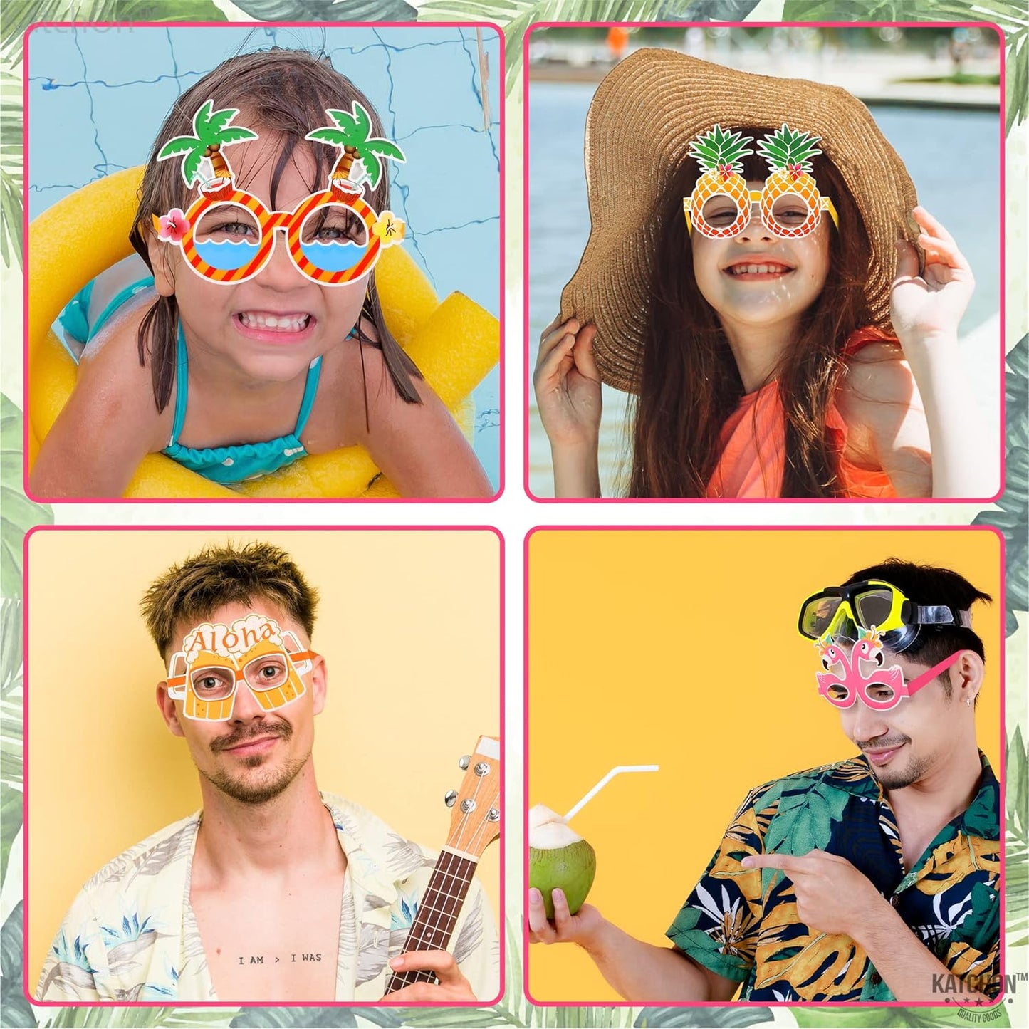 KatchOn, Luau Glasses for Luau Party Decorations - Pack of 12 | Luau Photo Booth Props, Hawaiian Party Decorations | Hawaiian Photo Booth Props, Aloha Party Decorations | Hawaiian Glasses Decorations