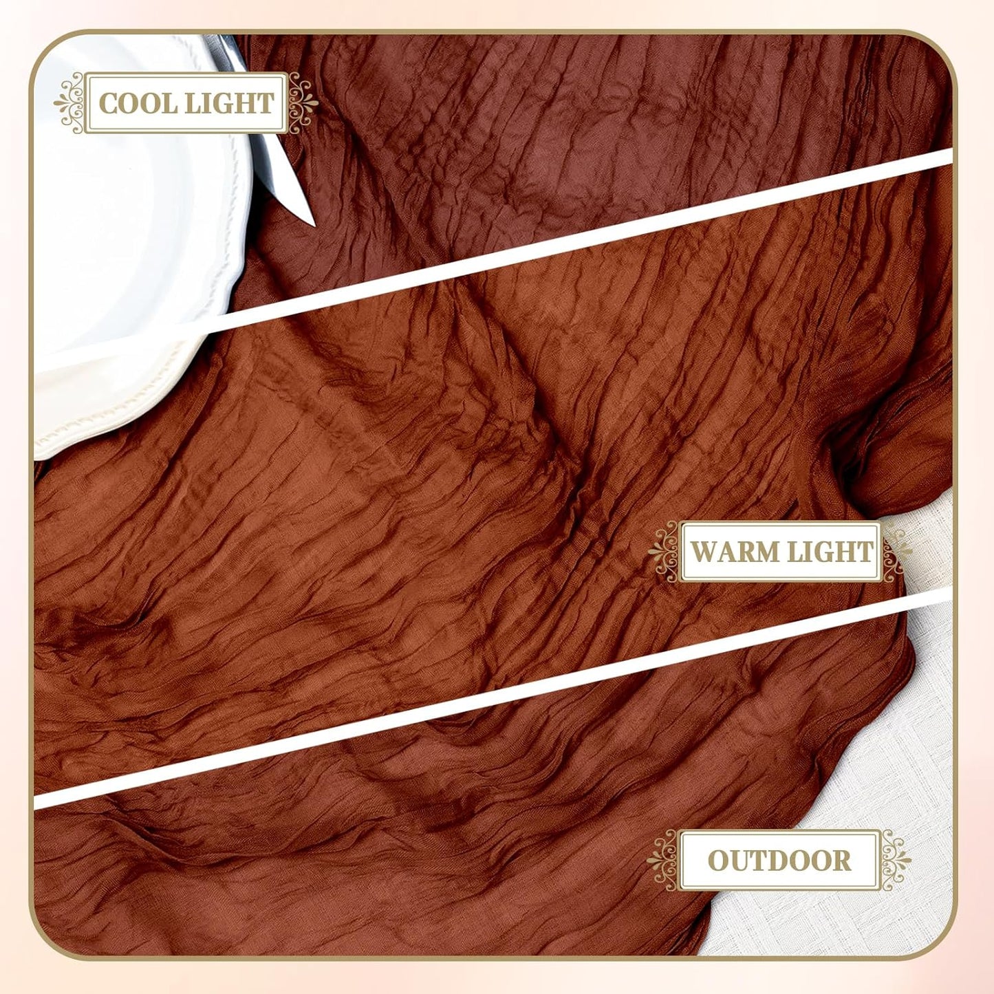 Le courant 12pcs 10Ft Cheesecloth Table Runner, Rustic Boho Gauze Cheese Cloth Runner Table Runner for Weddings Bridal Baby Shower Birthday Holiday Parties Home Decor, Terracotta