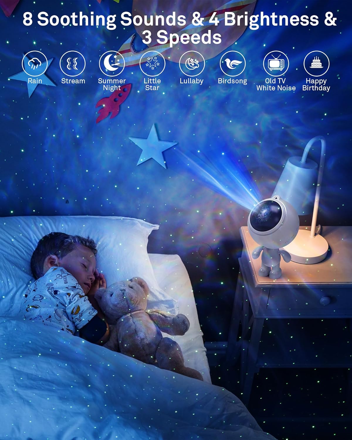 AIRIVO Dreamers Star Projector,Astronaut Galaxy Projector Bluetooth Speaker with Remote,White Noise,Interactive Posture Adjustment,Room Bedroom Decor,Birthday Christmas Gifts for Kids Adults