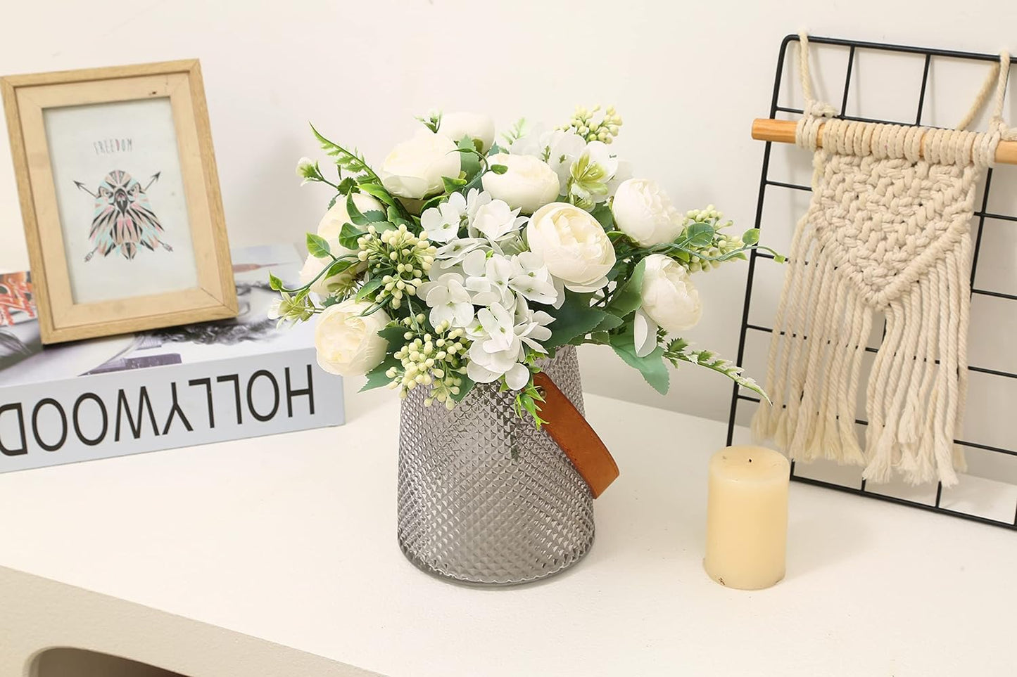 Artificial Flowers Fake Peony Silk Mini Plastic Bridal Flowers for DIY Wedding Bouquets Home Decorations 4 Packs(Light Yellow)