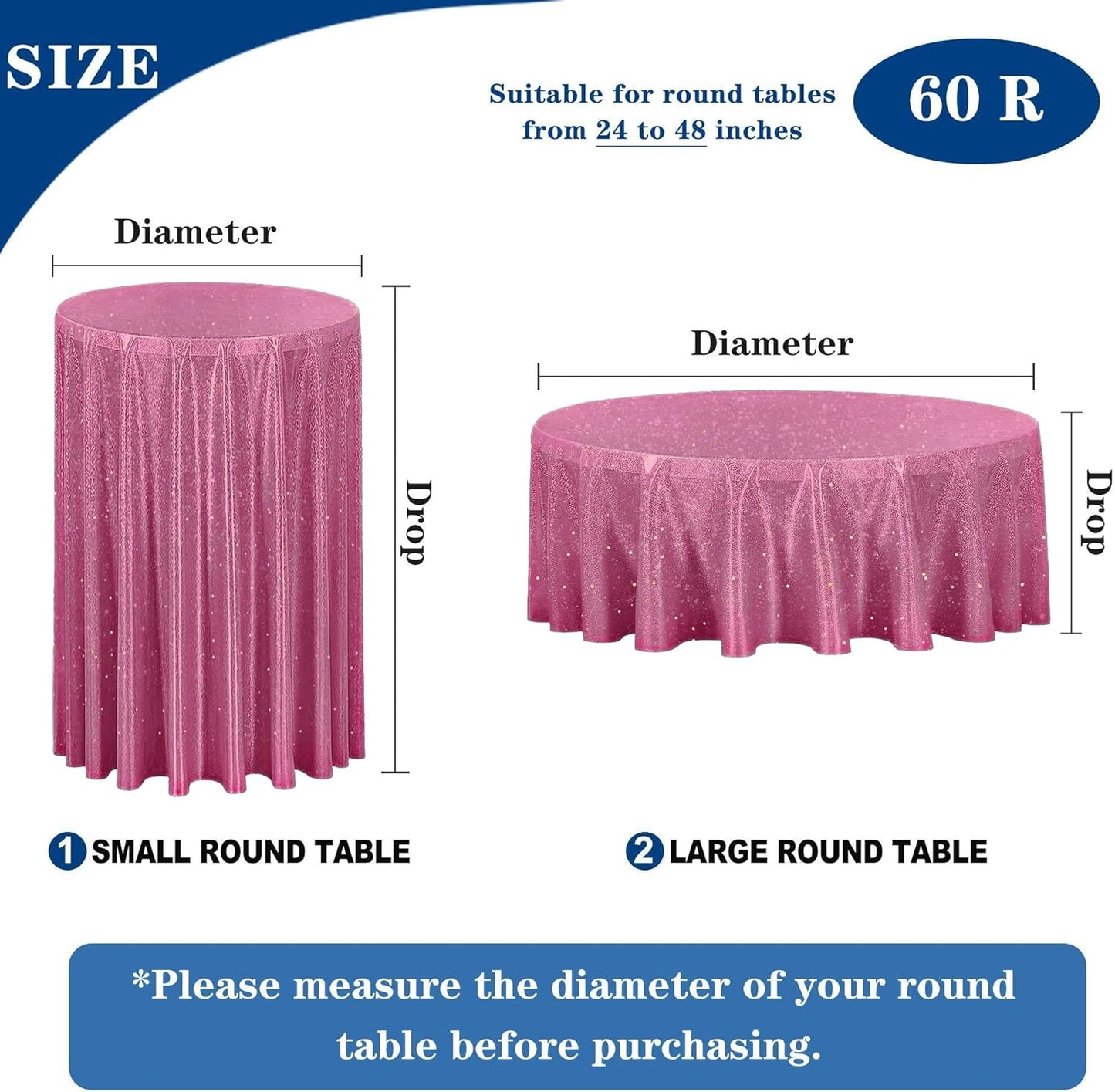 Fitable Fuchsia Sequin Tablecloth for Parties 60 Inch Round- Sparkle Glitter Laser Round Overlay for Baby Shower Ceremony Birthday Holiday Banquet?Best for 24-48 inch Diameter Round Table