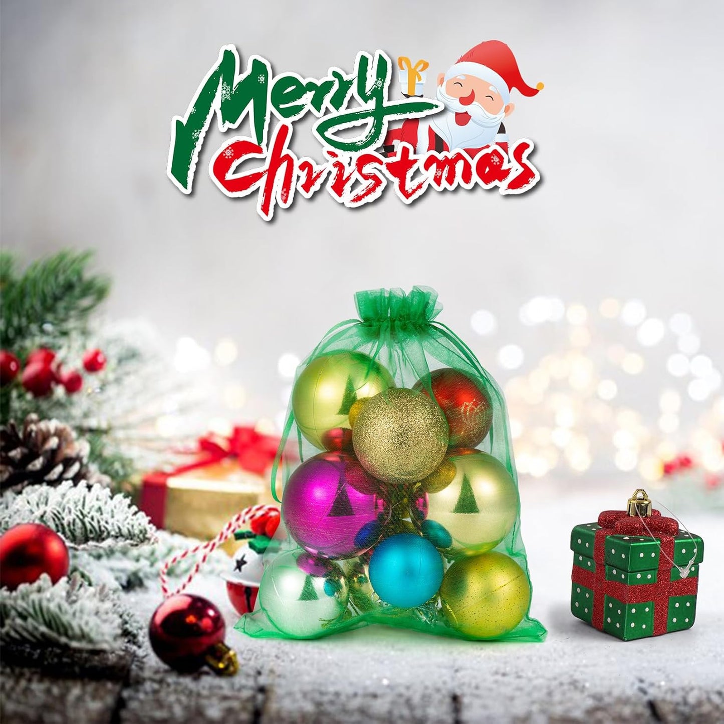 ANZNKU 100 Pack Organza Bags 6x9 Inch, Mesh Bags with Drawstring for Party Favor, Mesh Gift Bag for Candy Jewelry Crafts(Christmas Green)