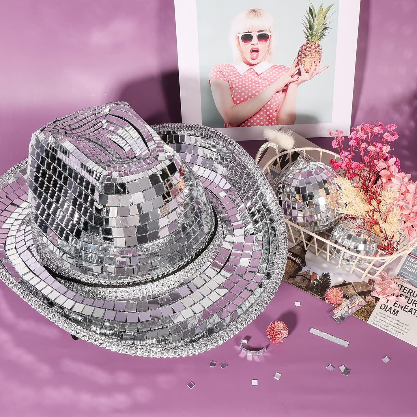 PP OPOUNT 2360 PCS Self Adhesive Mosaic Tiles, 5 x 5 mm Disco Tiles, Square Mirror Mosaic Tiles for Interior Decoration, DIY Disco Ball, Card Making and Art Collage