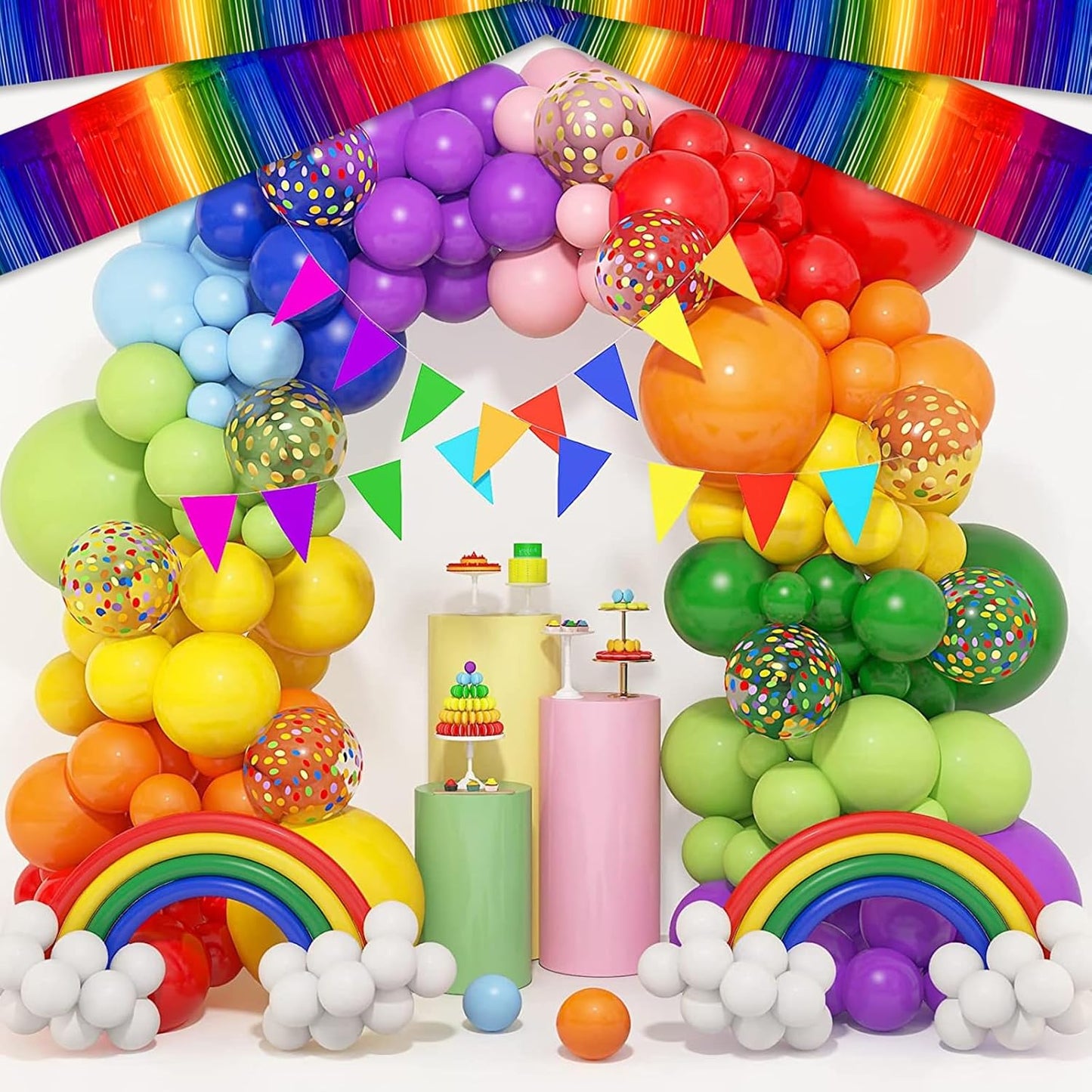 6 Pack 10 Feet Rainbow Foil Fringe Garland Metallic Tinsel Streamers Banner Wall Hanging Curtain Backdrop for Parade Floats, Birthday, Graduate, Mother's Day, Wedding Party Decoration