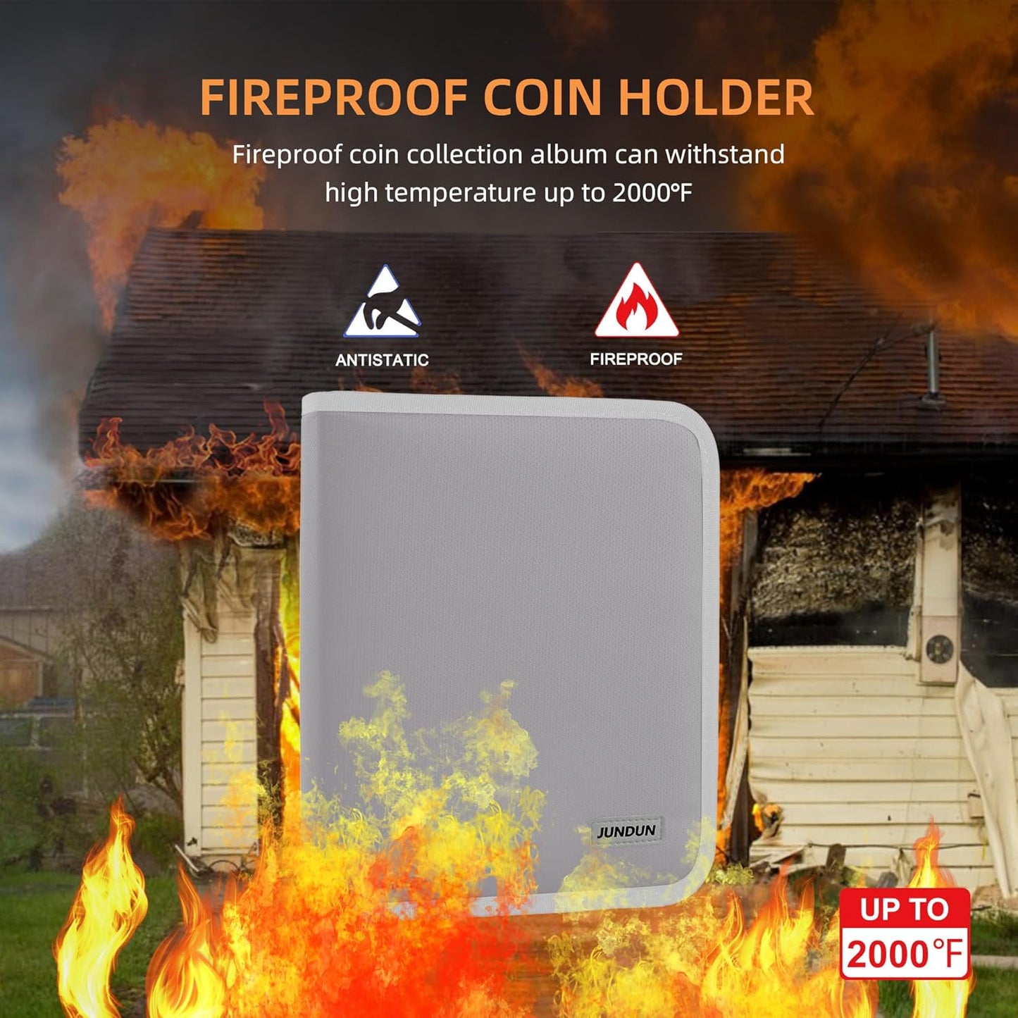 Coin Collection Book for Collector,260 Pockets Fireproof Coin Collection Holder Album,Coin Collection Organizer Storage Box Case Album for 20/25/ 27/30/ 38mm Coins,Silver