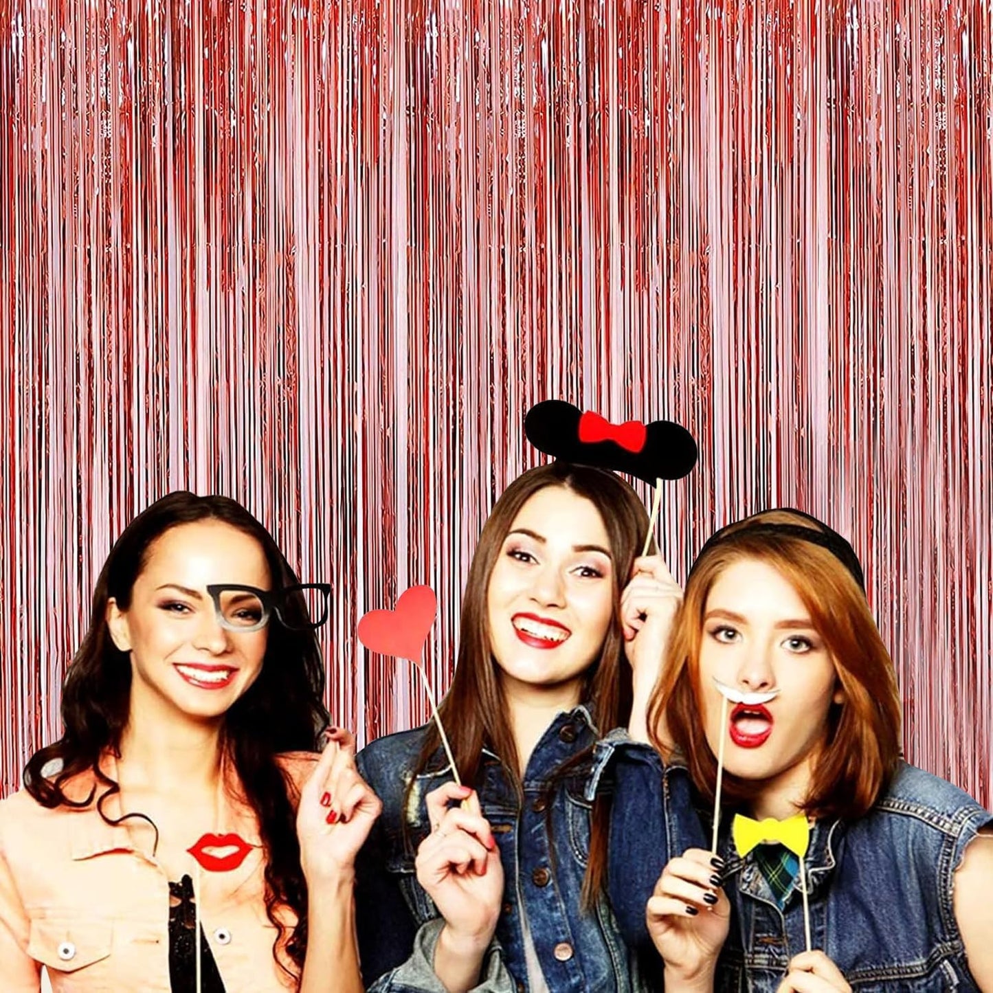 4P Metallic Foil Fringe Tinsel Table Skirts for Rectangle Tables Backdrop Banner Streamer Garland Curtains for Parade Floats Wedding Graduation Anniversary Birthday Parties Decoration (Rose Gold)