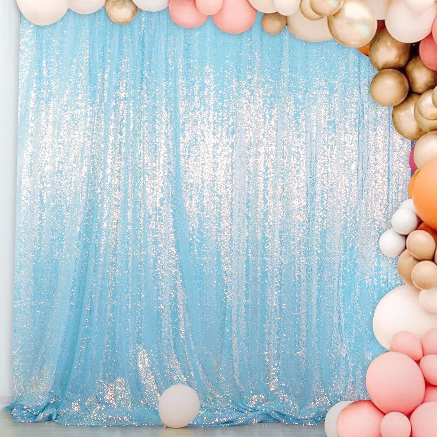 ShinyBeauty Iridescent Auqa Sequin Backdrop 10FTx10FT Photo Backdrops Blue Background 10FT Sequin Fabric Curtain for Christmas Happy Birthday Studio Backgrounds